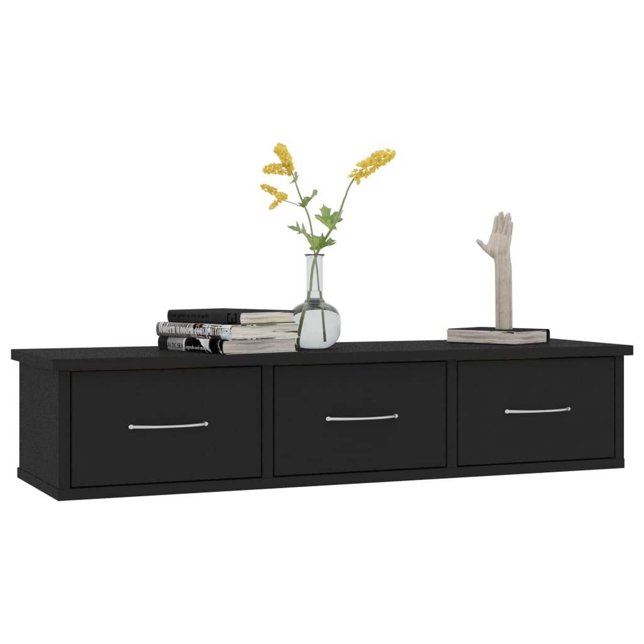 Voir la diapositive 3 : VIDAXL Etagere murale avec tiroirs Noir 88x26x18,5cm bois d'ingenierie