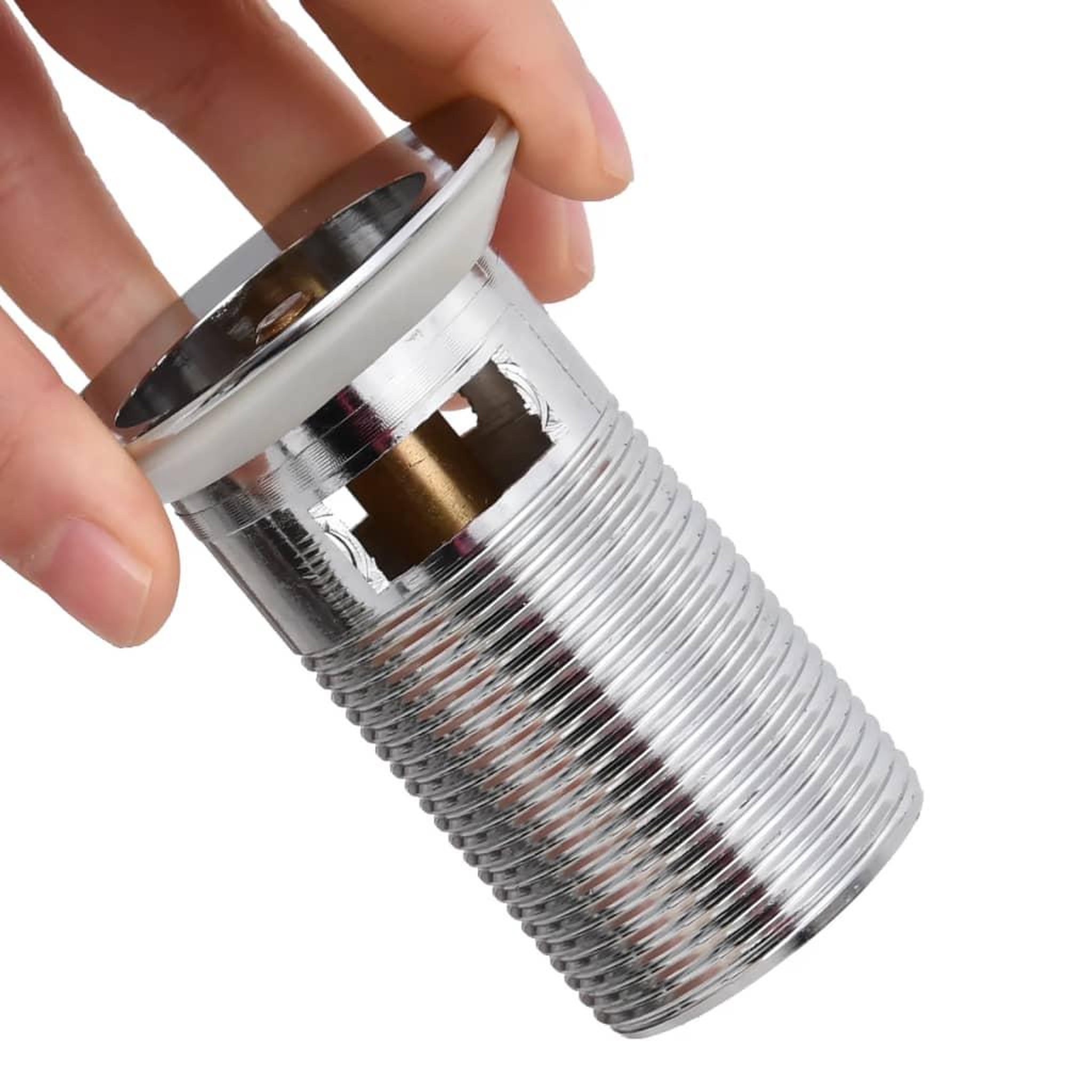 Voir la diapositive 3 : VIDAXL Drain a poussoir avec debordement Chrome 6,4x6,4x9,1 cm