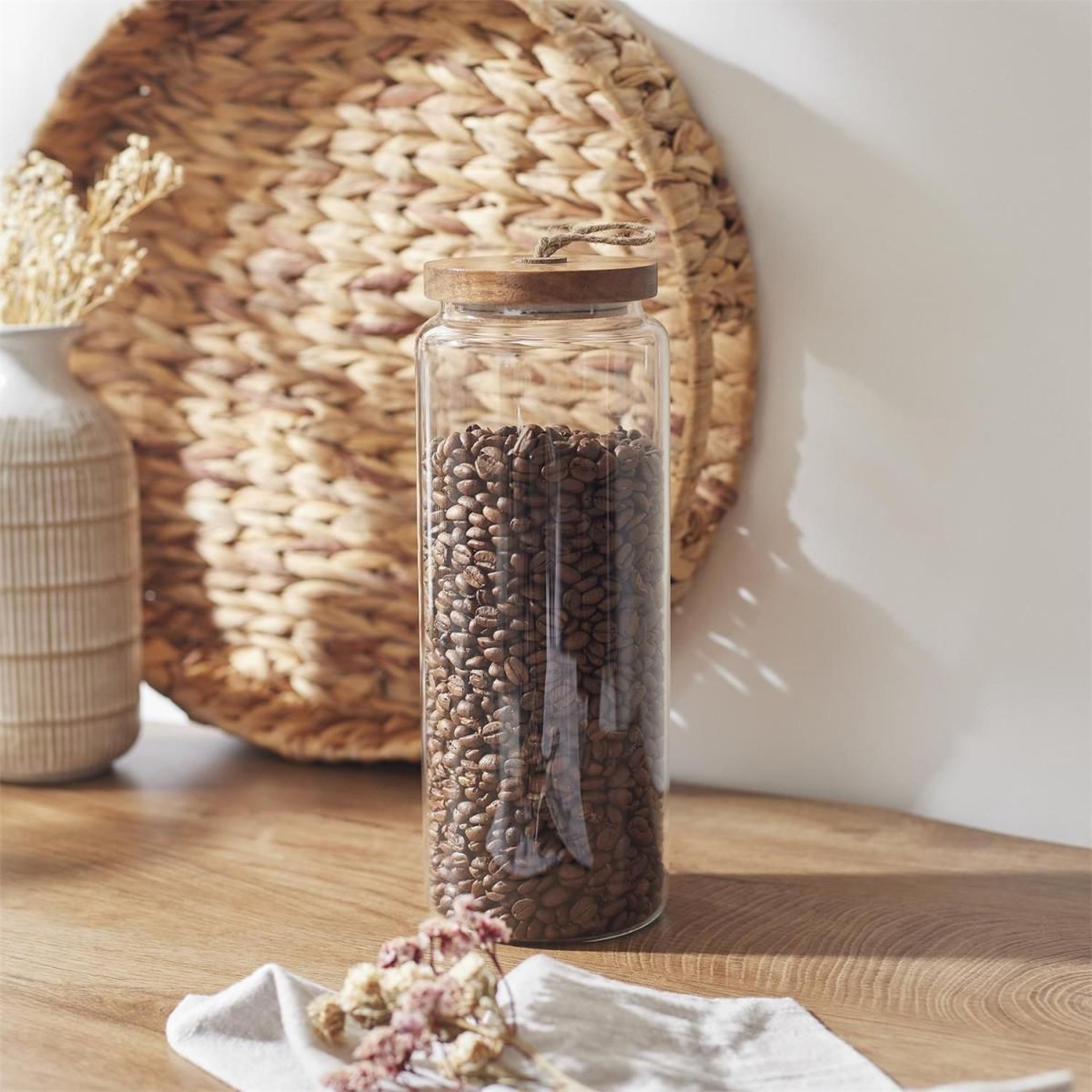 Voir la diapositive 2 : The Home Deco Factory Bocal de conservation  acacia  1,85l transparent