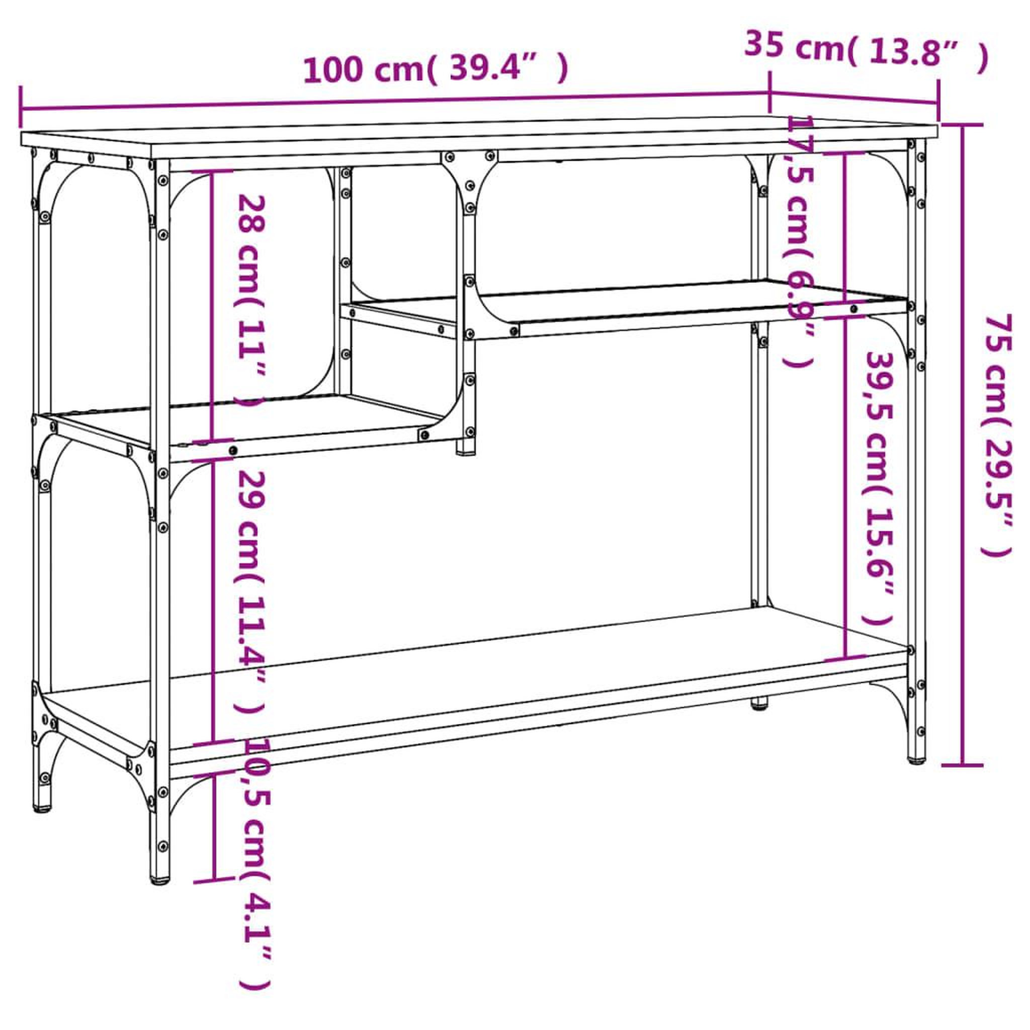 Voir la diapositive 6 : VIDAXL Table console avec etageres chene marron 100x35x75 cm