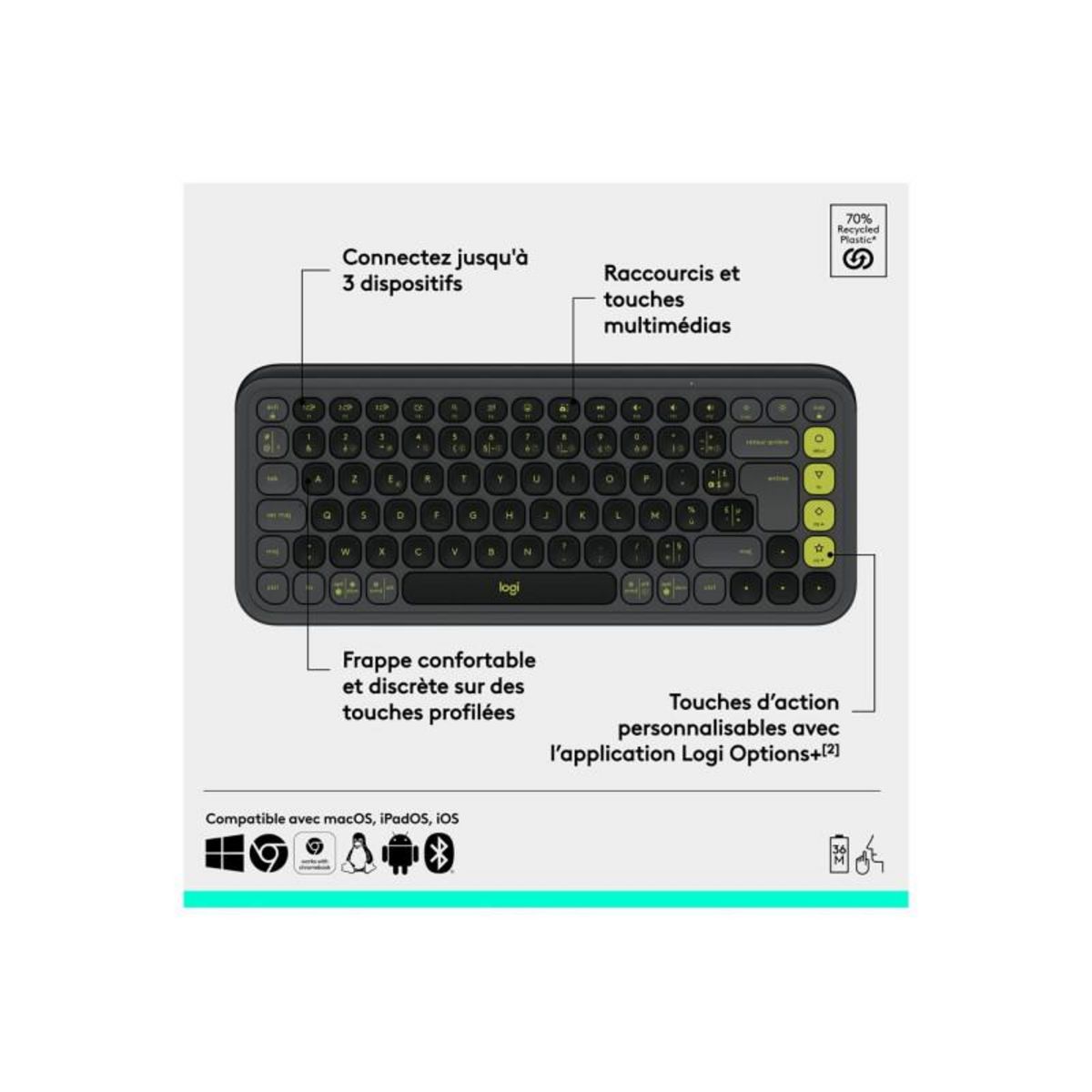 Logitech Clavier sans fil Pop Icon Graphite