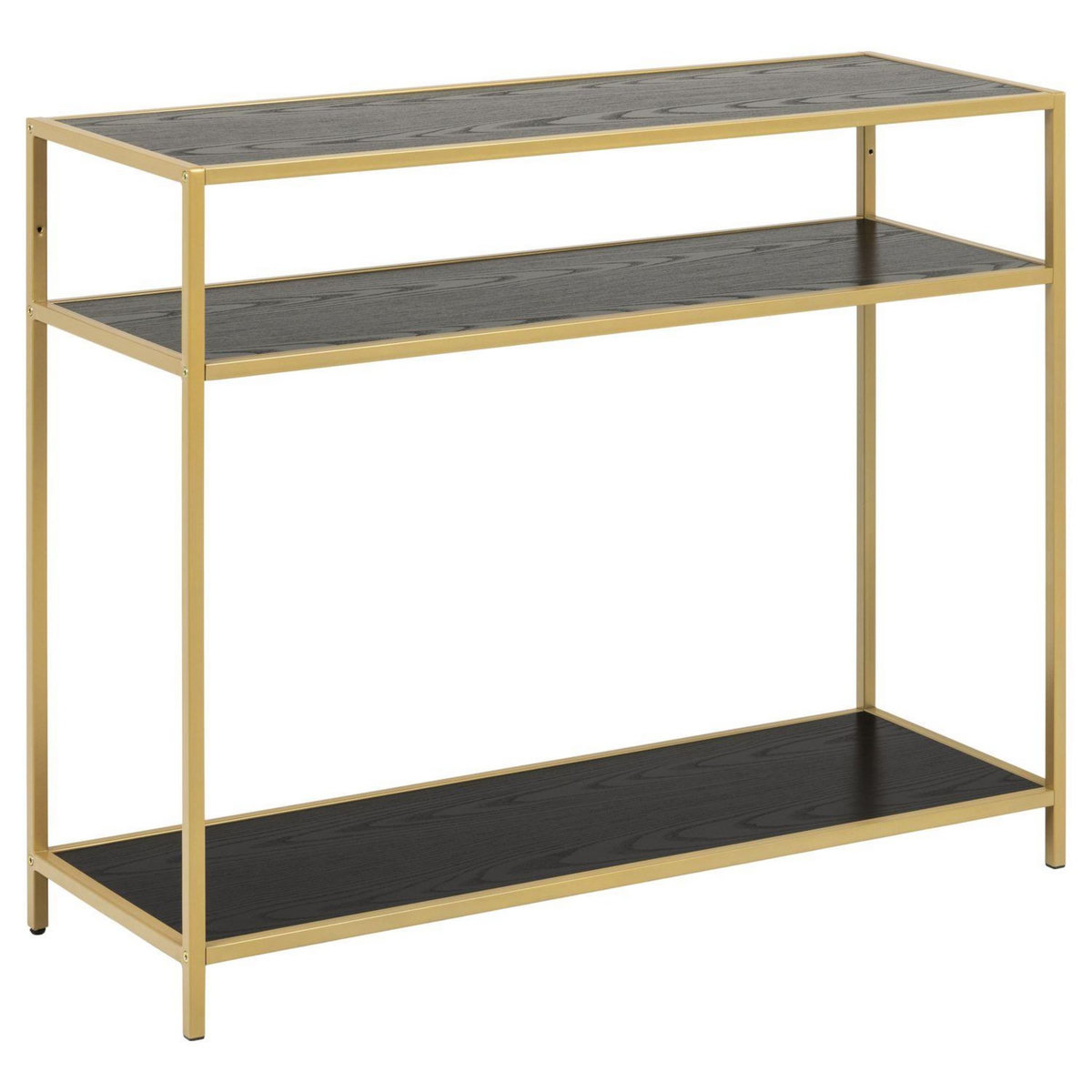 TOILINUX Console avec 2 étagères en MDF et métal - Noir et Doré