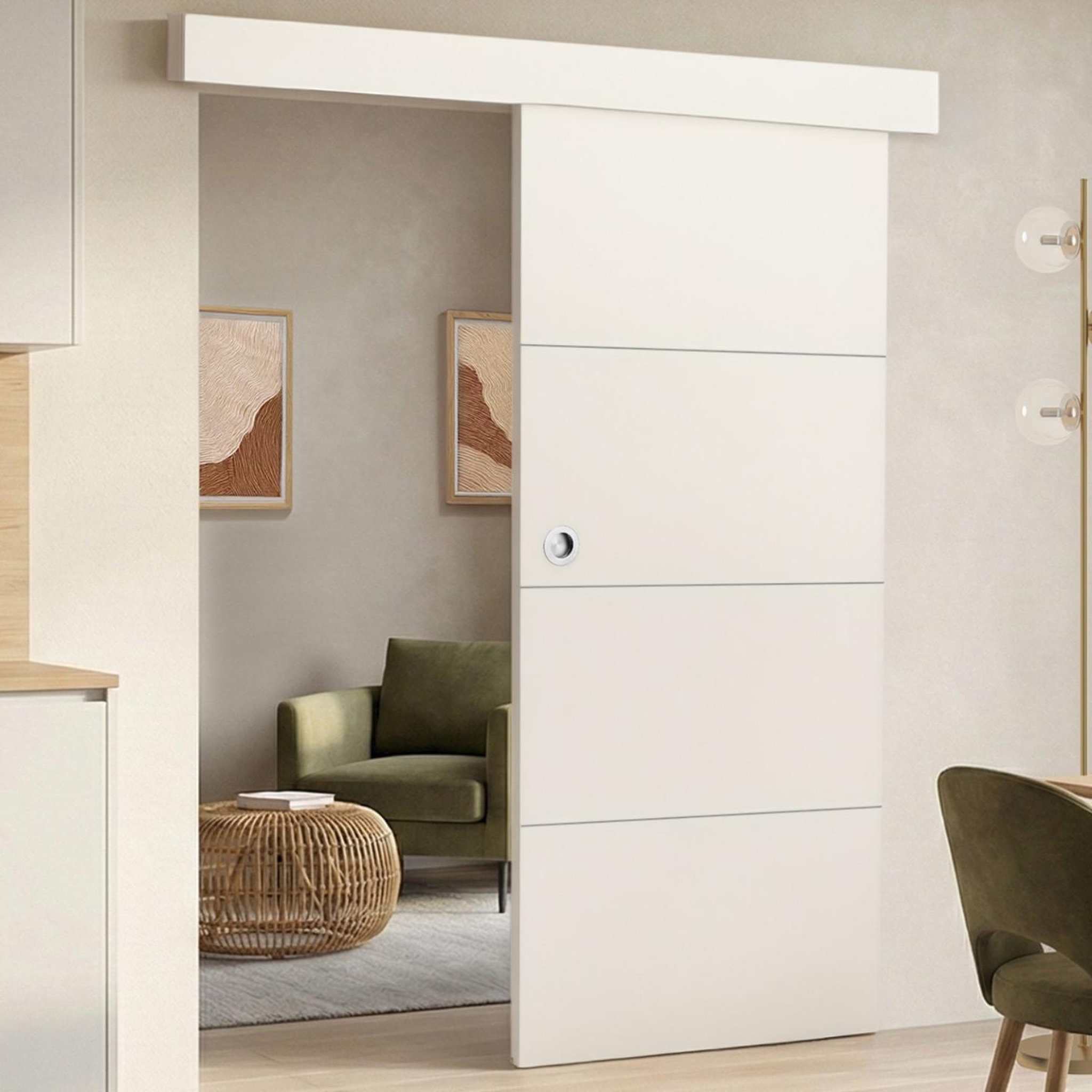 ID MARKET Kit porte coulissante blanc 83 cm avec rail et fixations
