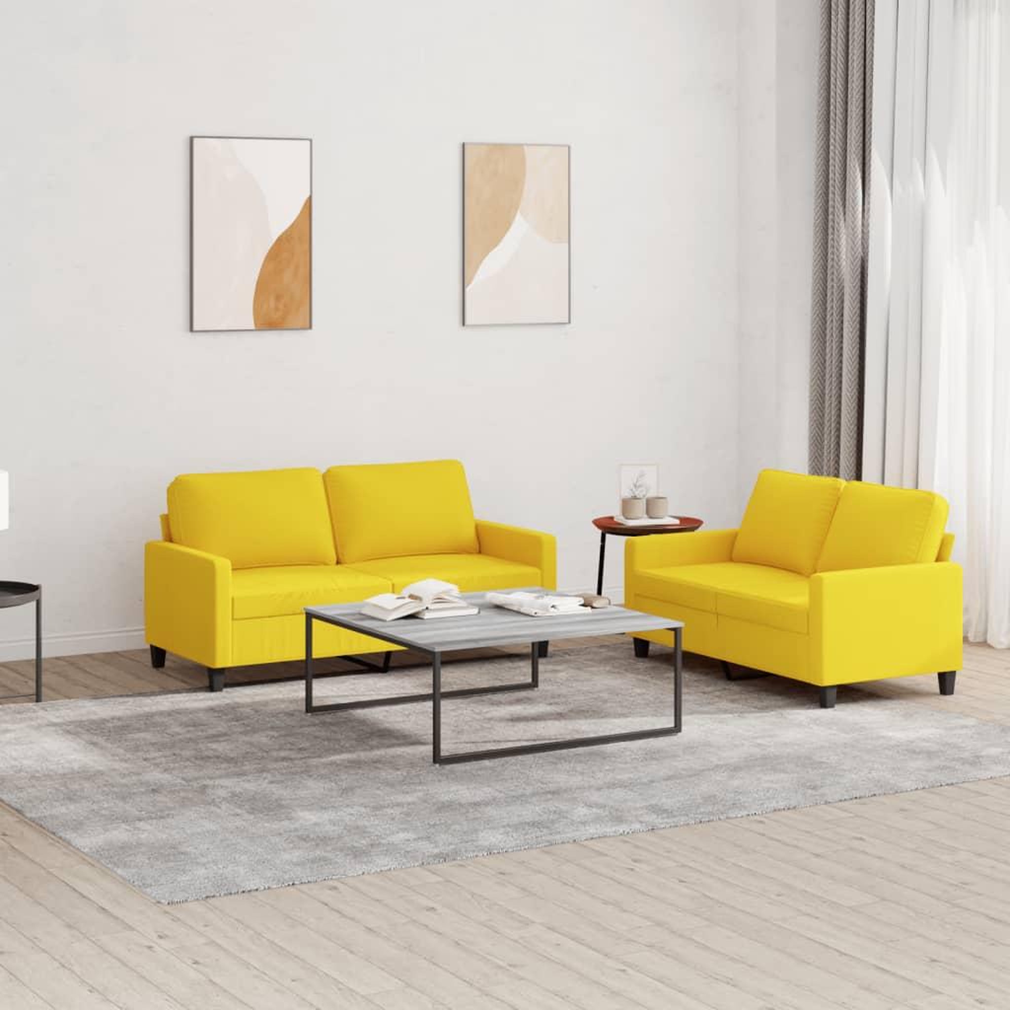 VIDAXL Ensemble de canapes 2 pcs avec coussins Jaune clair Tissu