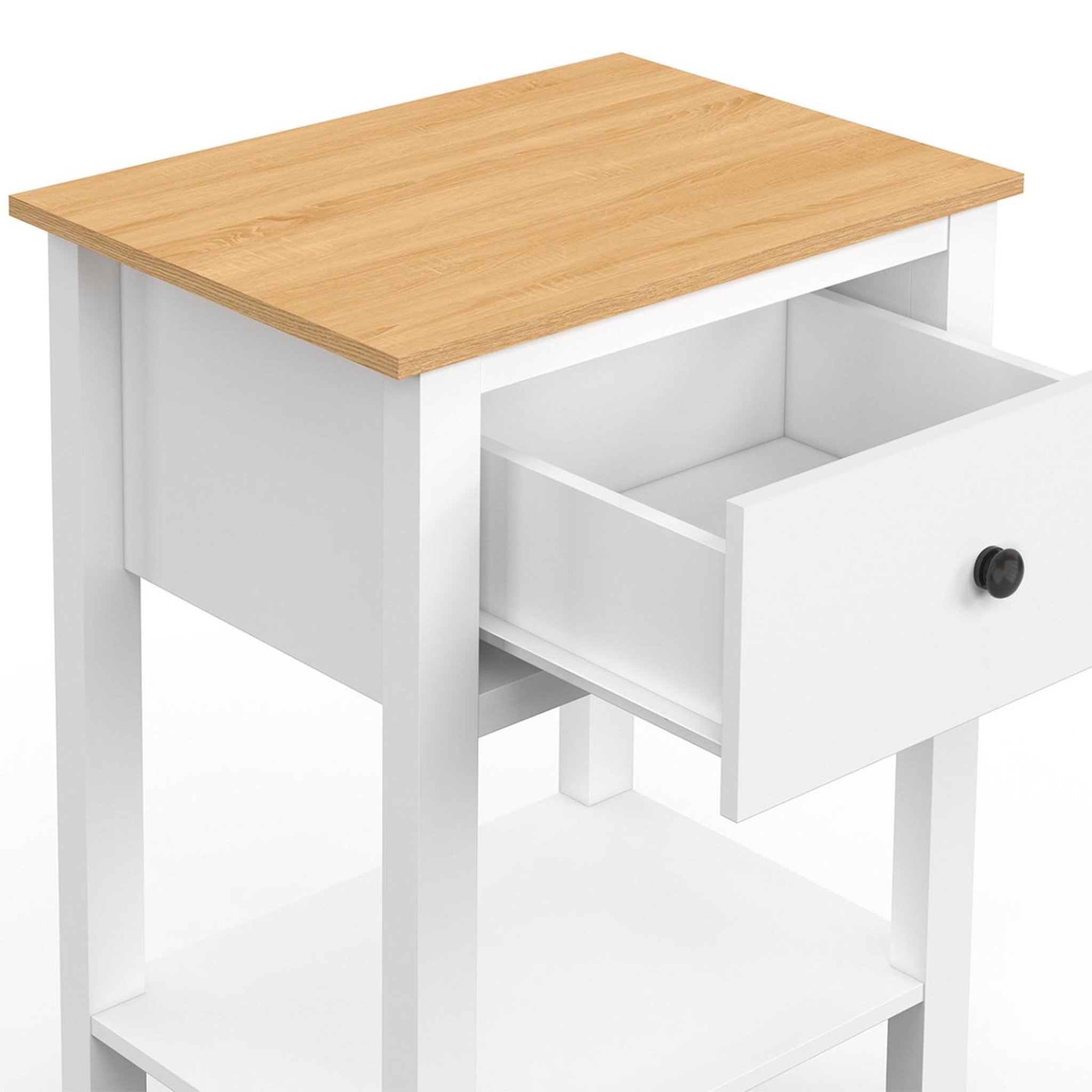 Voir la diapositive 5 : ID MARKET Lot de 2 tables de chevet achille 1 tiroir et 1 tablette blanc et plateau bois