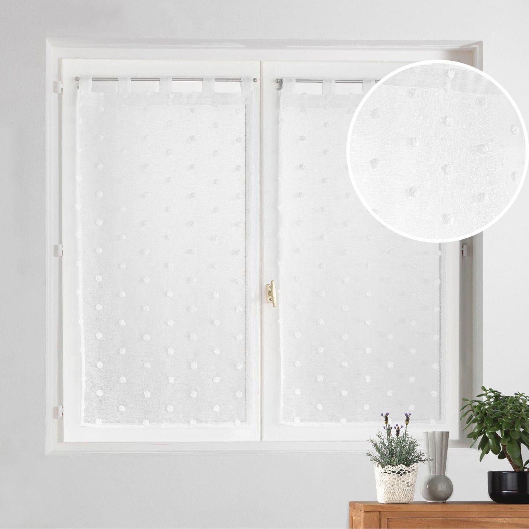 Voir la diapositive 4 : Douceur d'Intérieur Paire de voilages à passants  pompinou  60x120cm blanc