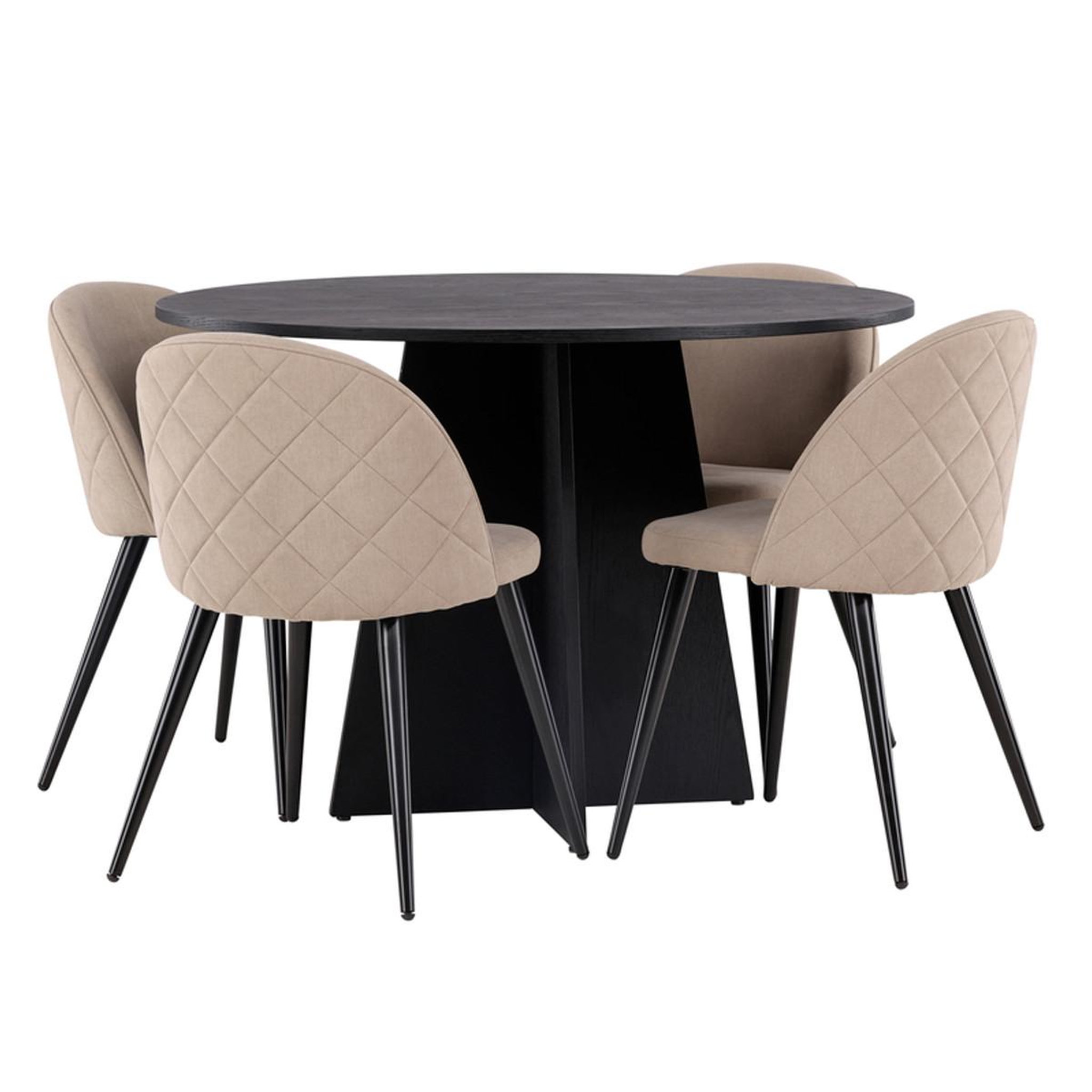 Paris Prix Ensemble table à manger & 4 chaises  bootcut & velvet  110cm beige & noir