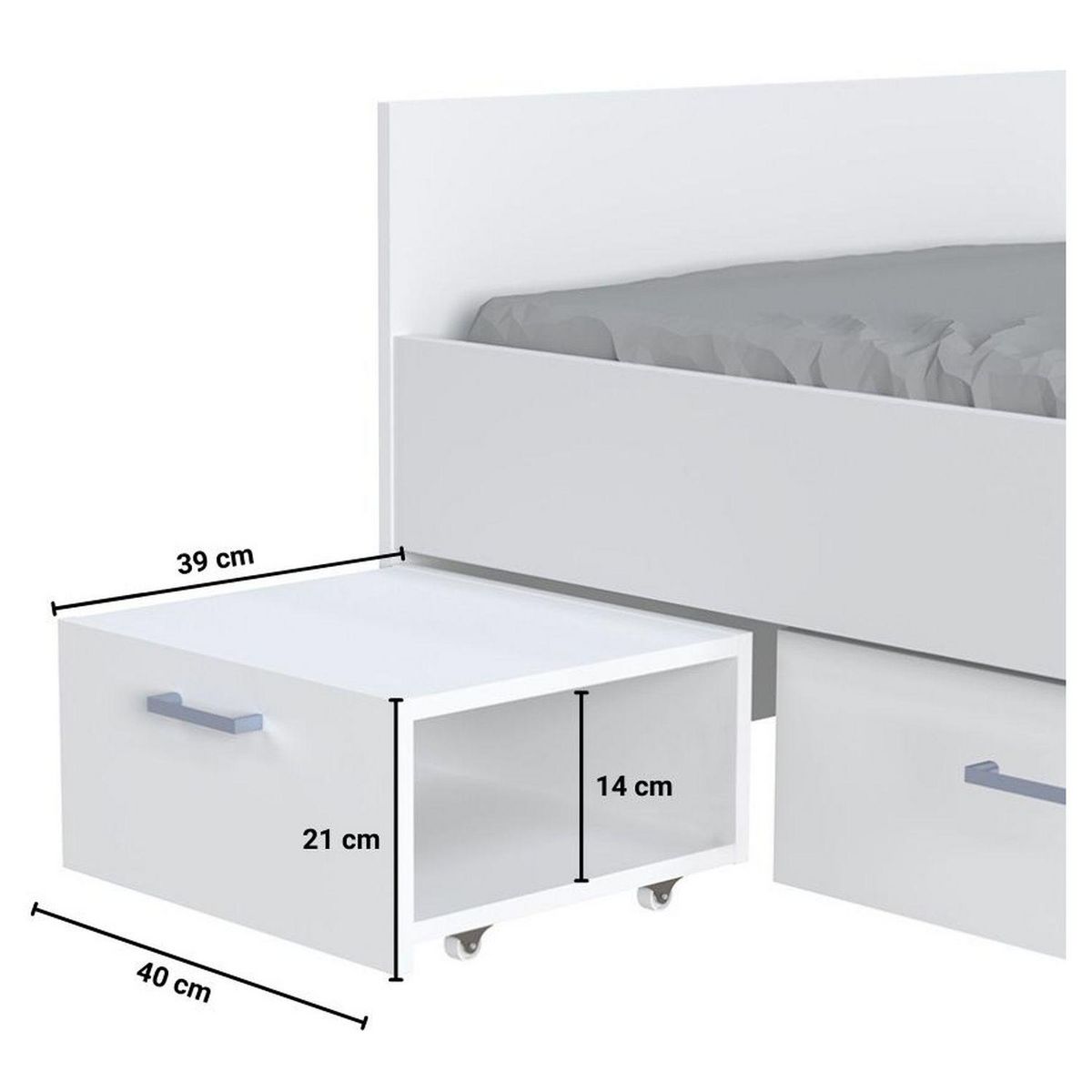 Lit simple avec rangements 90X190 cm 1 chevet intégré et 1 tiroir BLAST