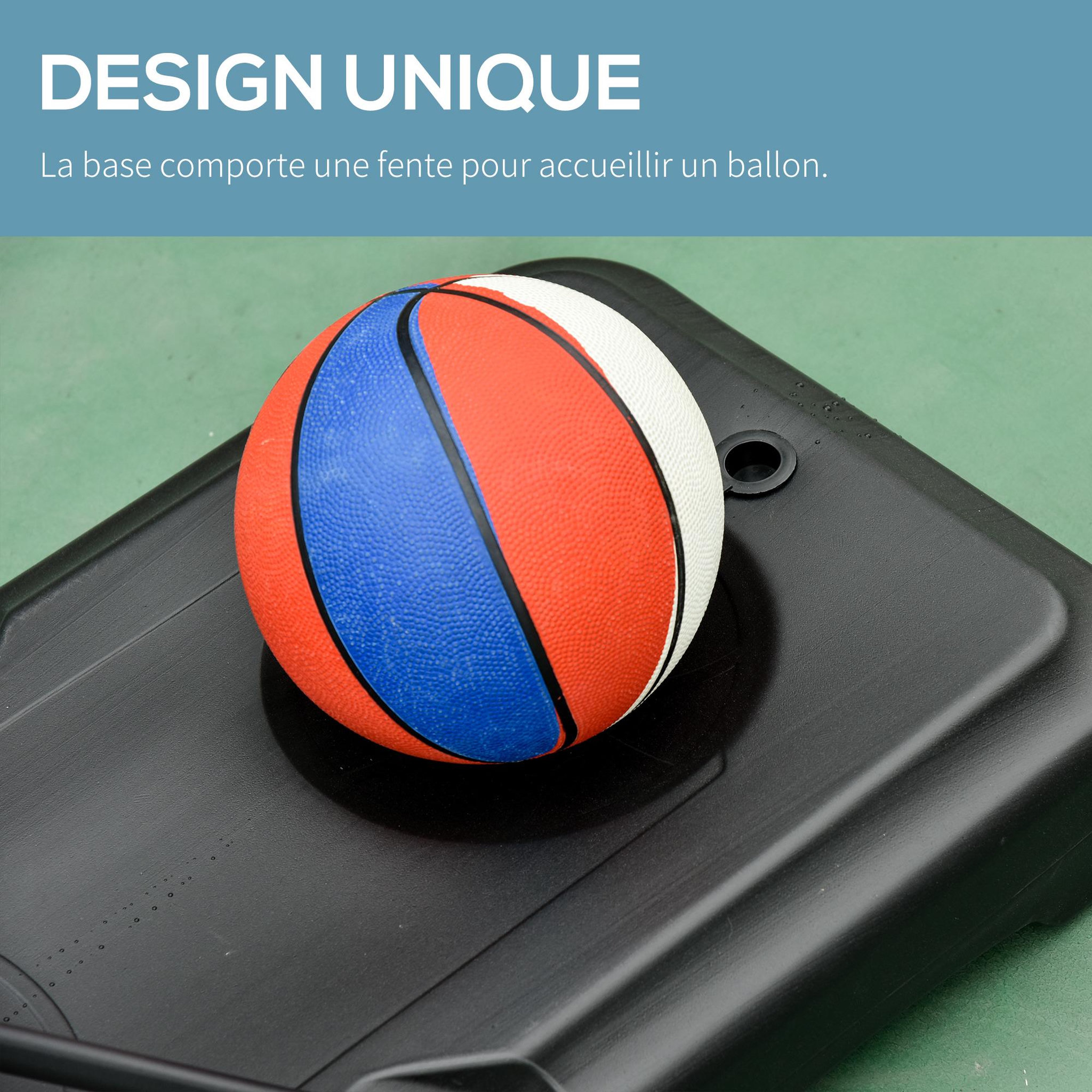 Voir la diapositive 6 : HOMCOM Panier de basketball sur pied hauteur réglable h.160–210 cm lestage roulettes noir rouge