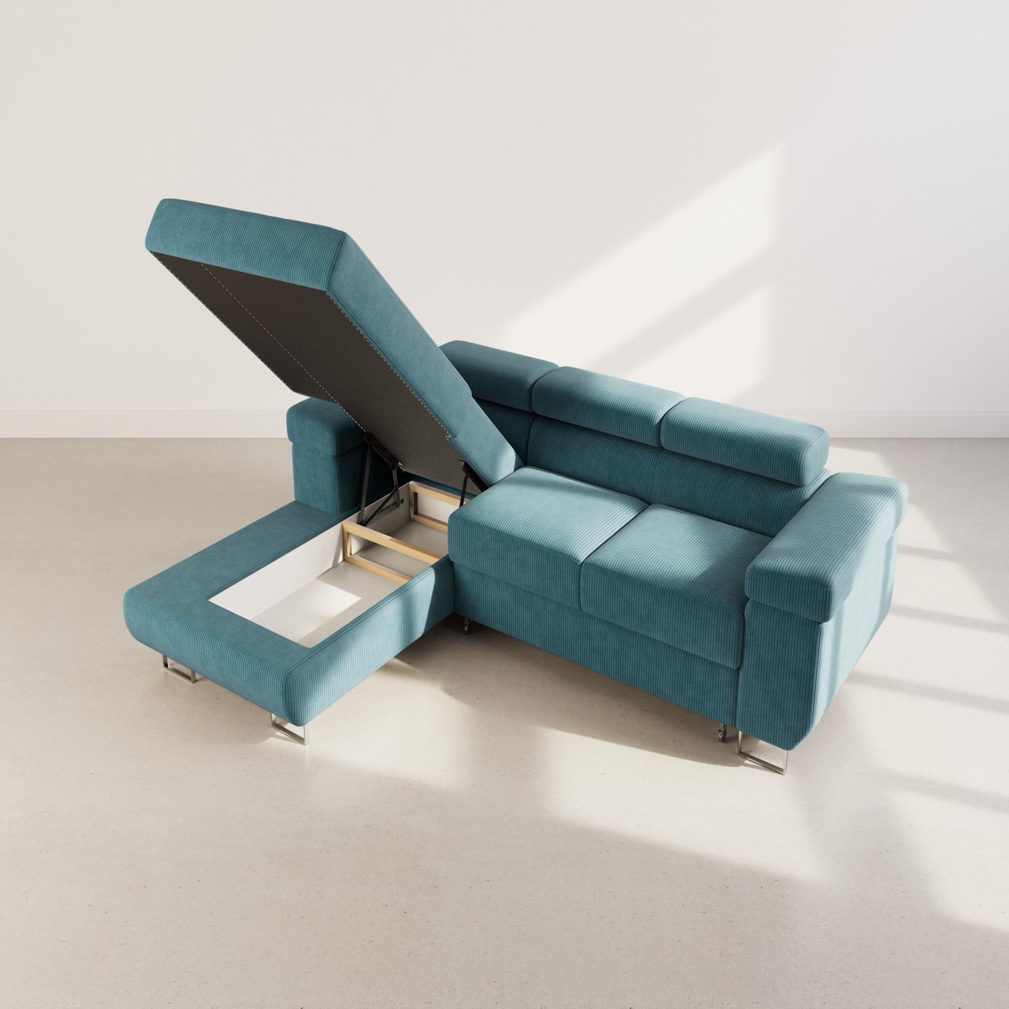 Voir la diapositive 3 : BEST MOBILIER Pablo - canapé d'angle gauche - 6 places - convertible avec coffre et têtières réglables - en velours côtelé