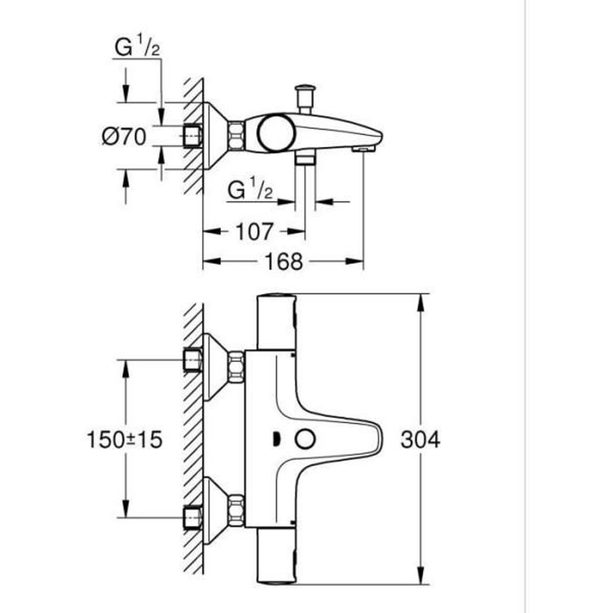 Voir la diapositive 2 : Grohe Mitigeur thermostatique bain/douche 1/2 - grohe precision start - noir mat - economie d'eau