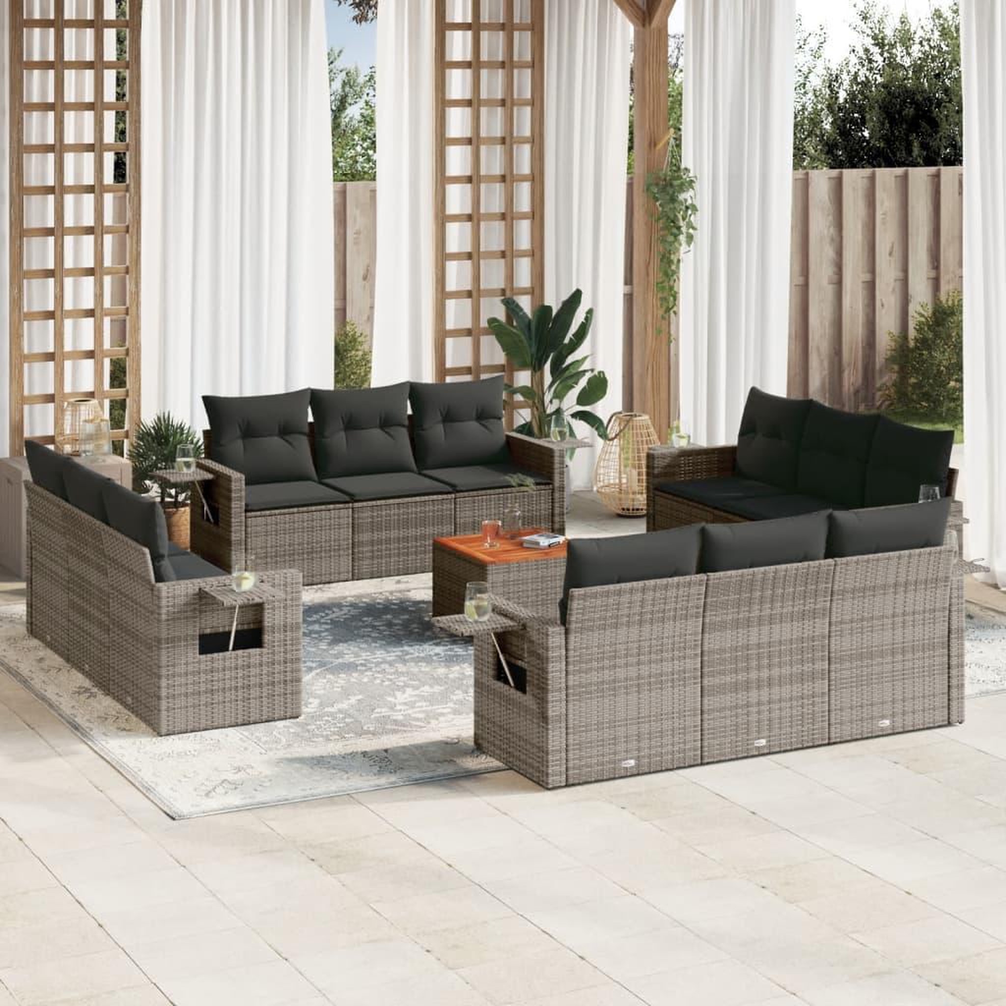 VIDAXL Salon de jardin avec coussins 13 pcs gris resine tressee