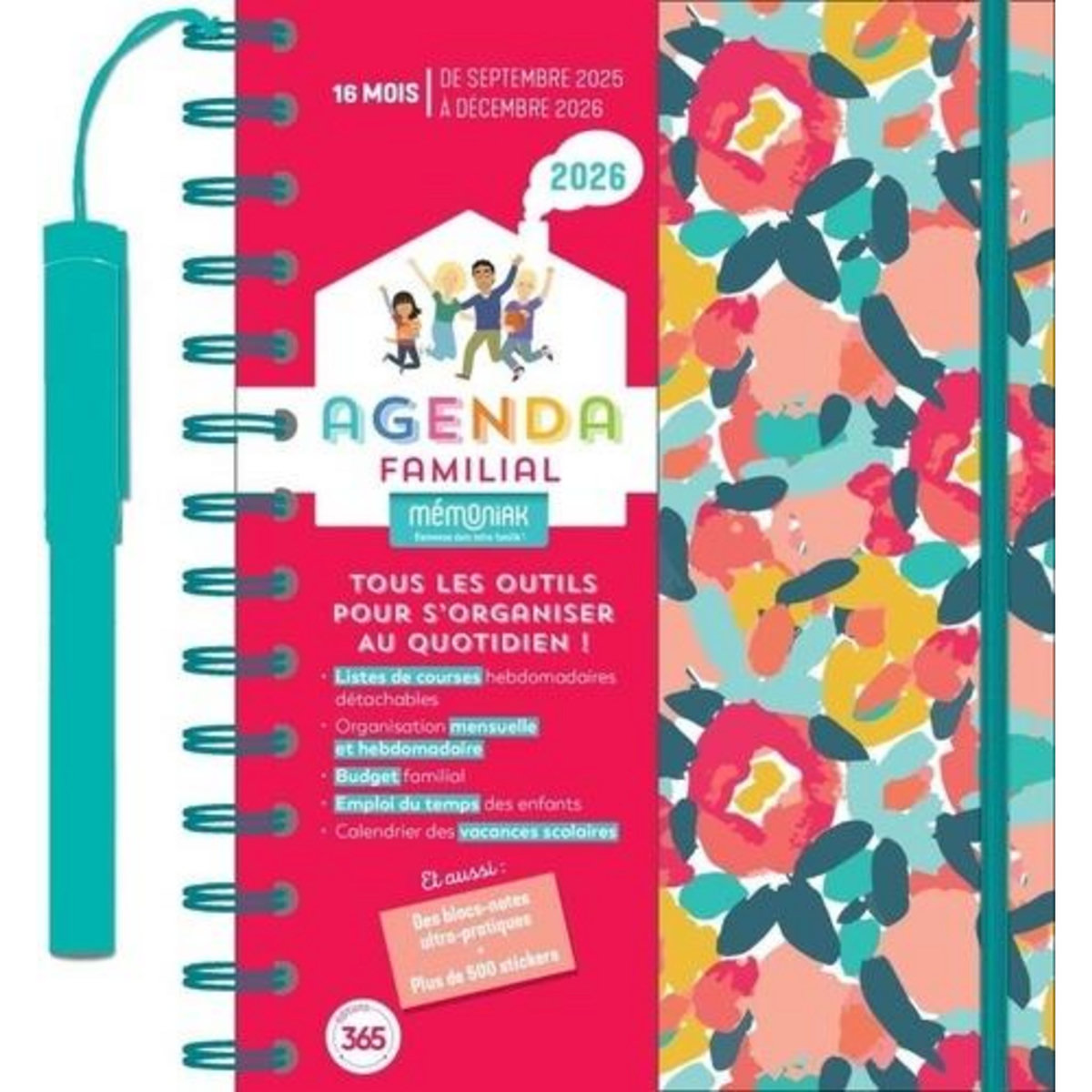 AGENDA FAMILIAL MEMONIAK. AVEC 1 STYLO, EDITION 2025-2026, Editions 365