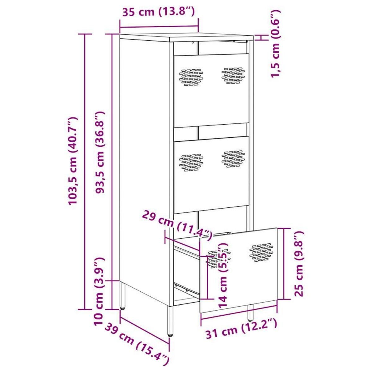 VIDAXL Buffet haut anthracite 39x35x103,5 cm acier