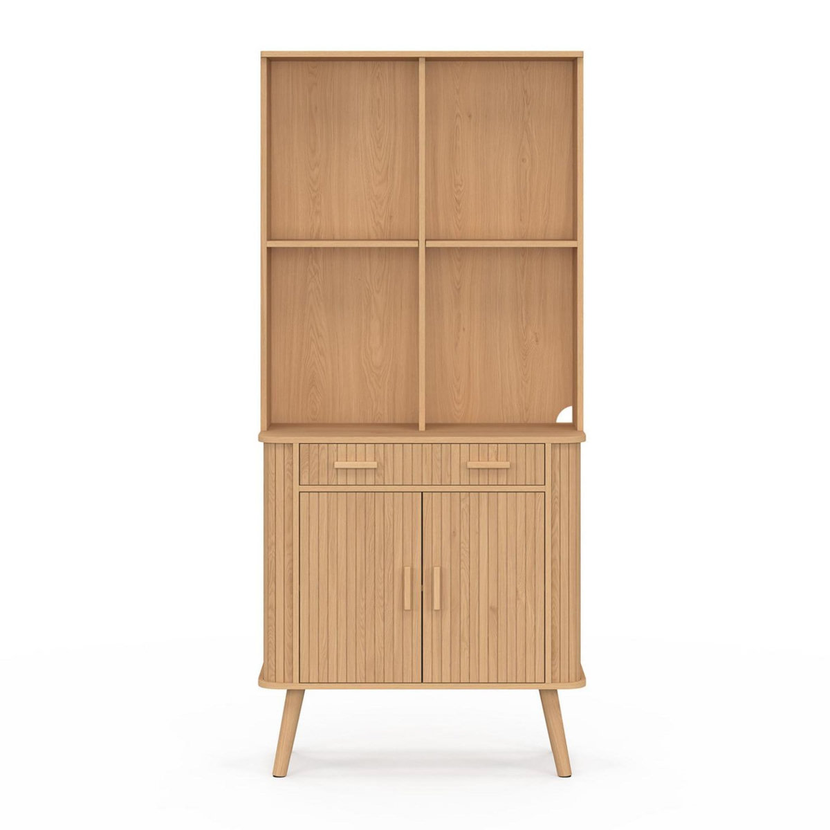 ID MARKET Buffet de cuisine 80 CM ROMIE 2 portes + tiroir effet lattes tasseau de bois