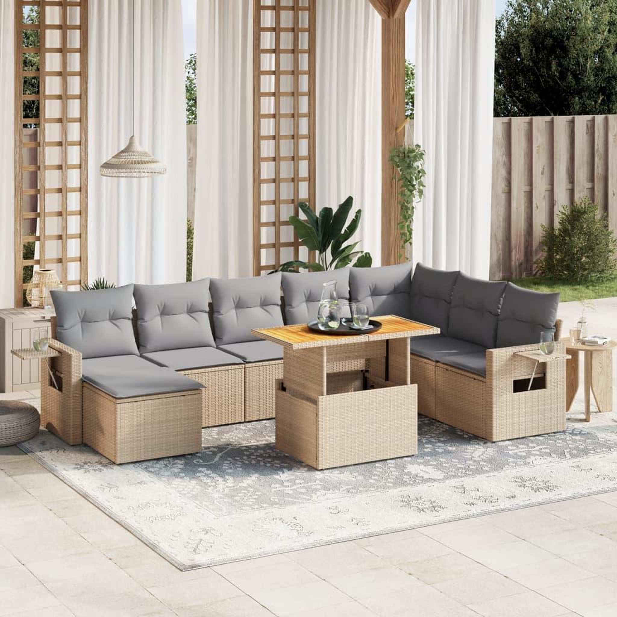VIDAXL Salon de jardin avec coussins 9 pcs beige resine tressee