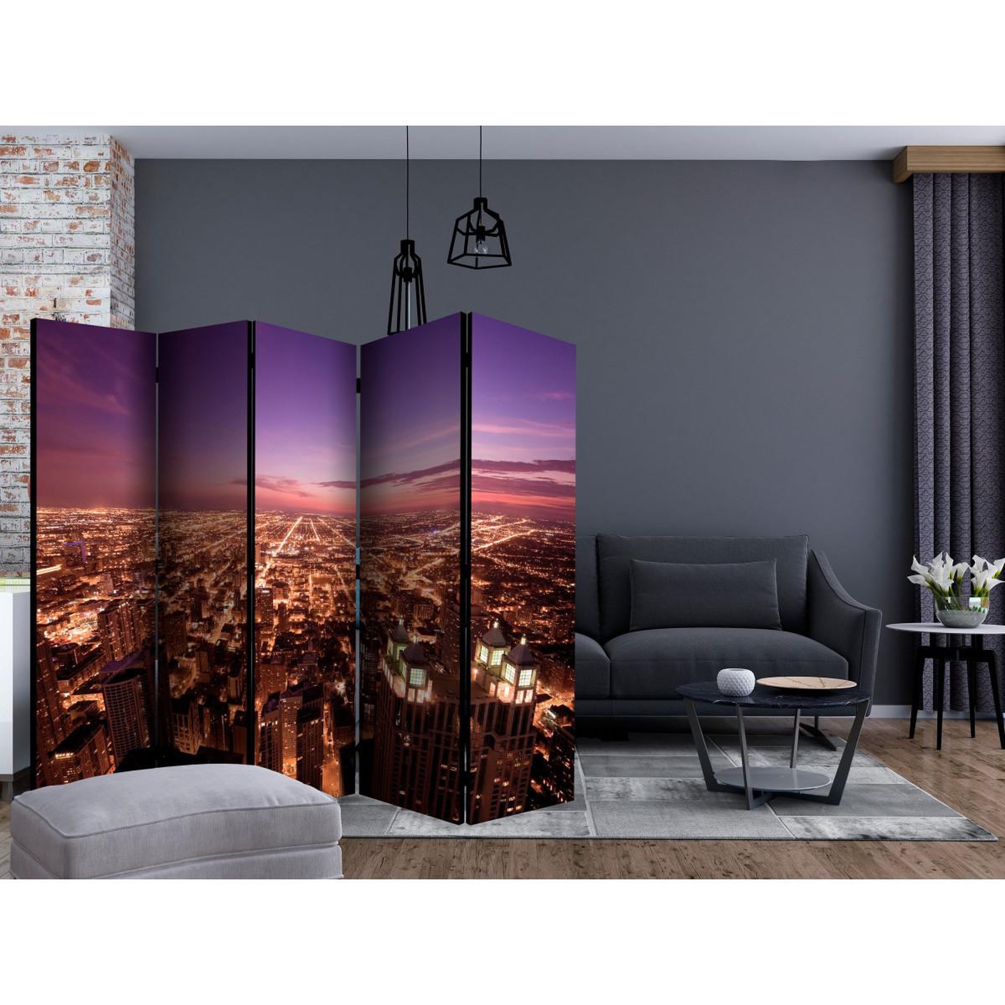 Voir la diapositive 2 : Paris Prix Paravent 5 volets  chicago panorama  172x225cm