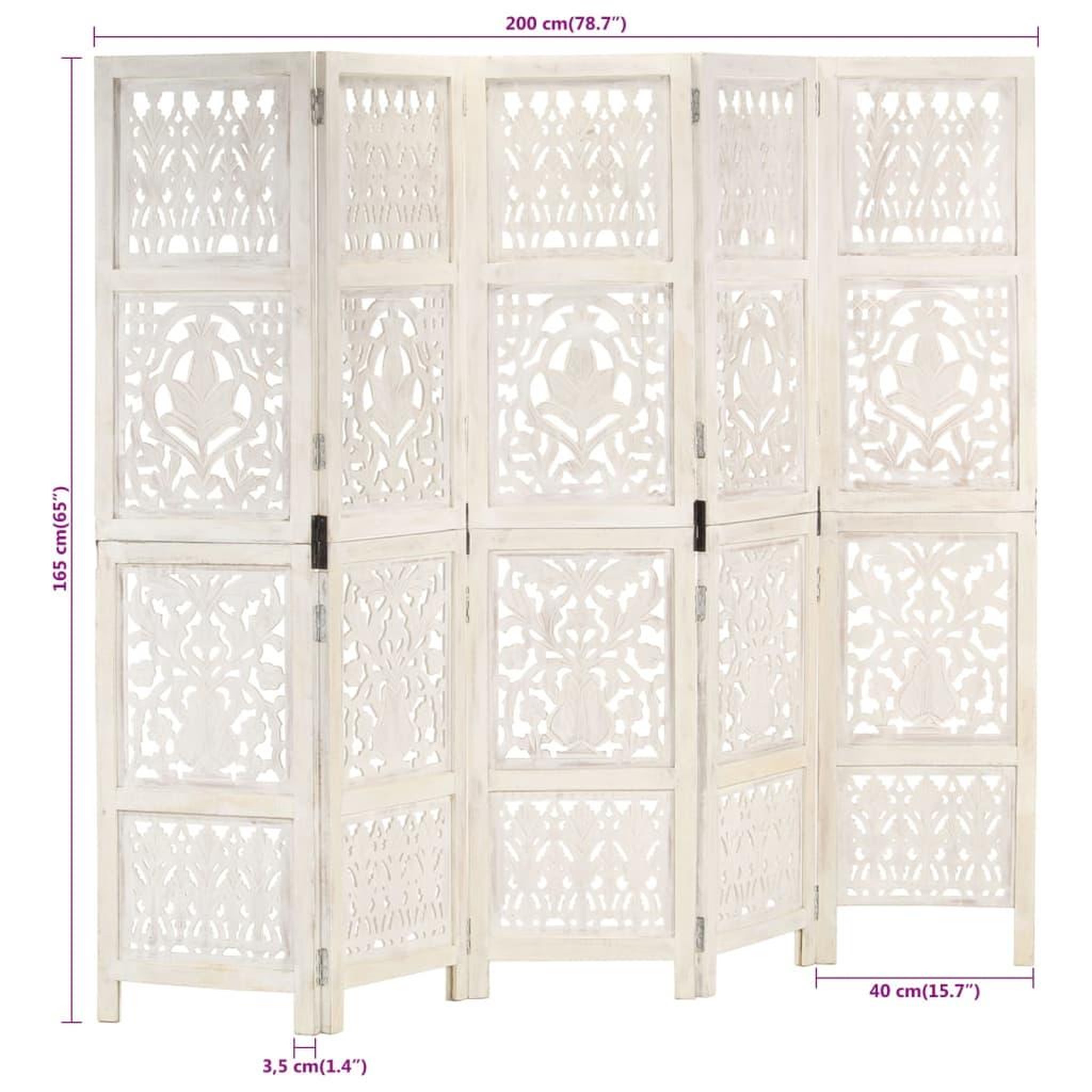 Voir la diapositive 6 : VIDAXL Cloison de separation 5 panneaux Blanc 200x165 cm Bois manguier