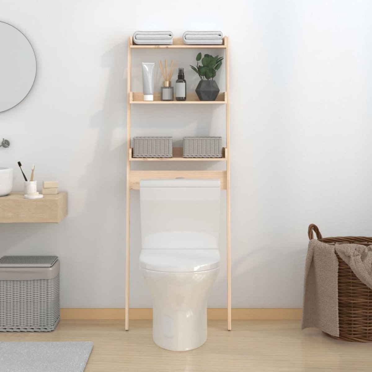 VIDAXL Etagere de toilette 63,5x32x179 cm Bois de pin massif