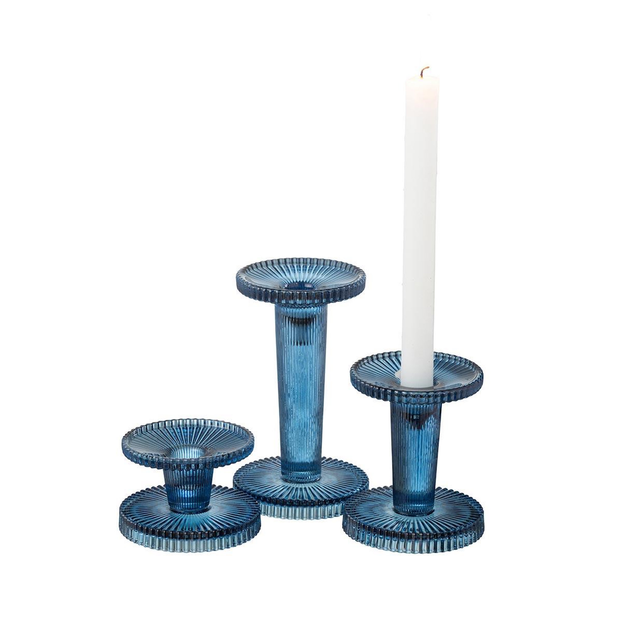 Voir la diapositive 4 : J-LINE Lot de 3 chandeliers en verre  nelly  16cm bleu