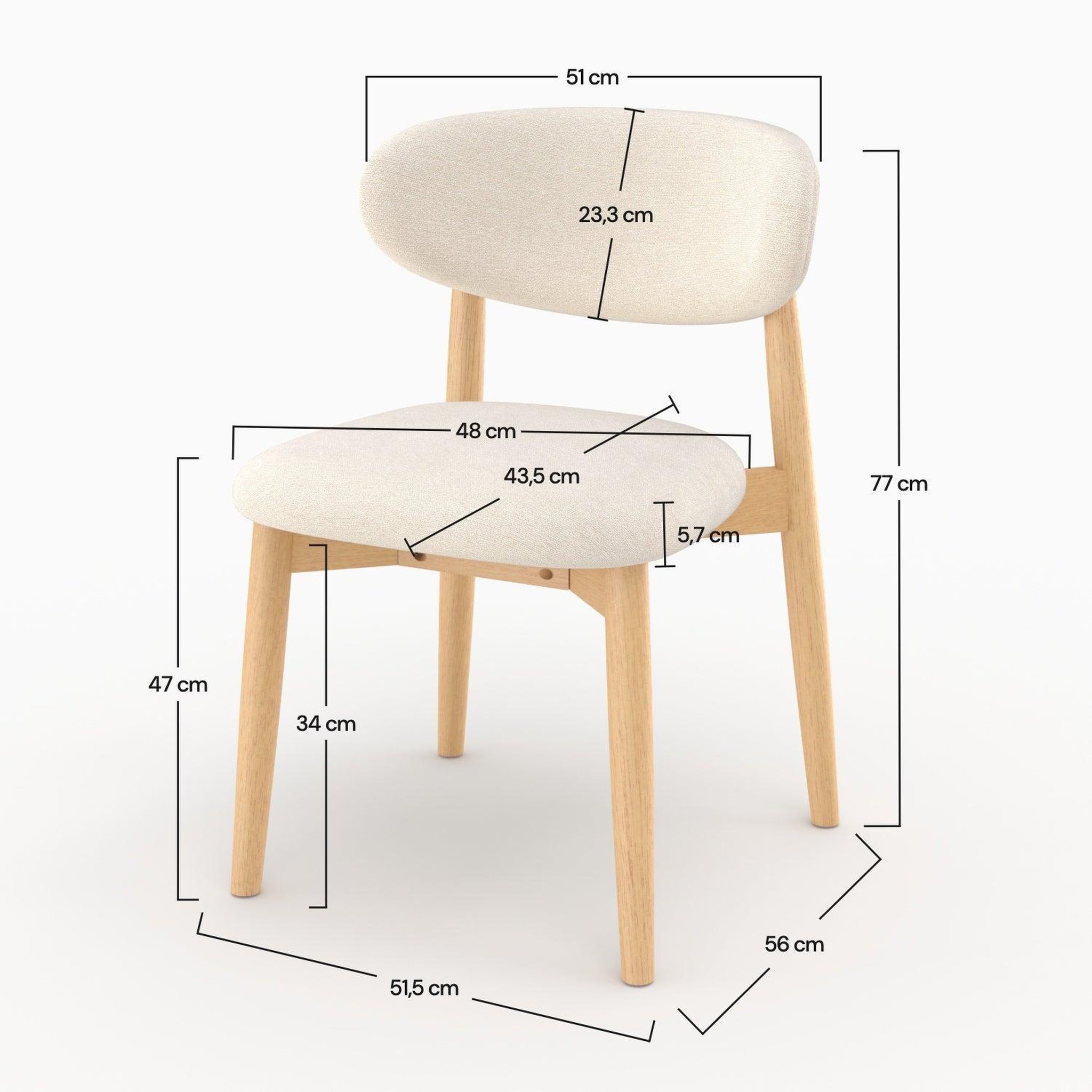 Voir la diapositive 4 : MAISON PAVANE Lot de 2 chaises en tissu beige et bois d'hévéa naturel-yuna