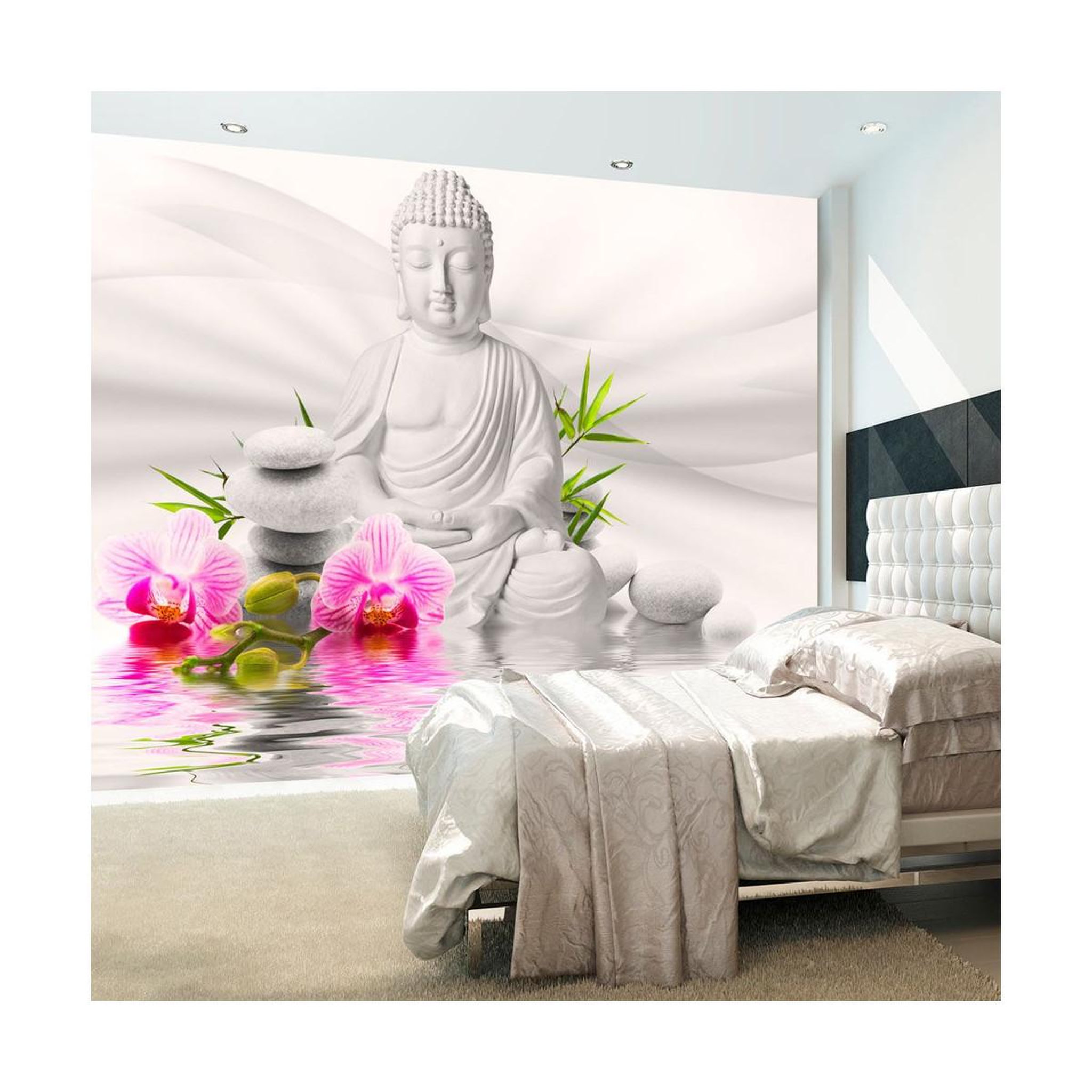 Paris Prix Papier peint  bouddha & orchidées. Coloris disponibles : Multicolore