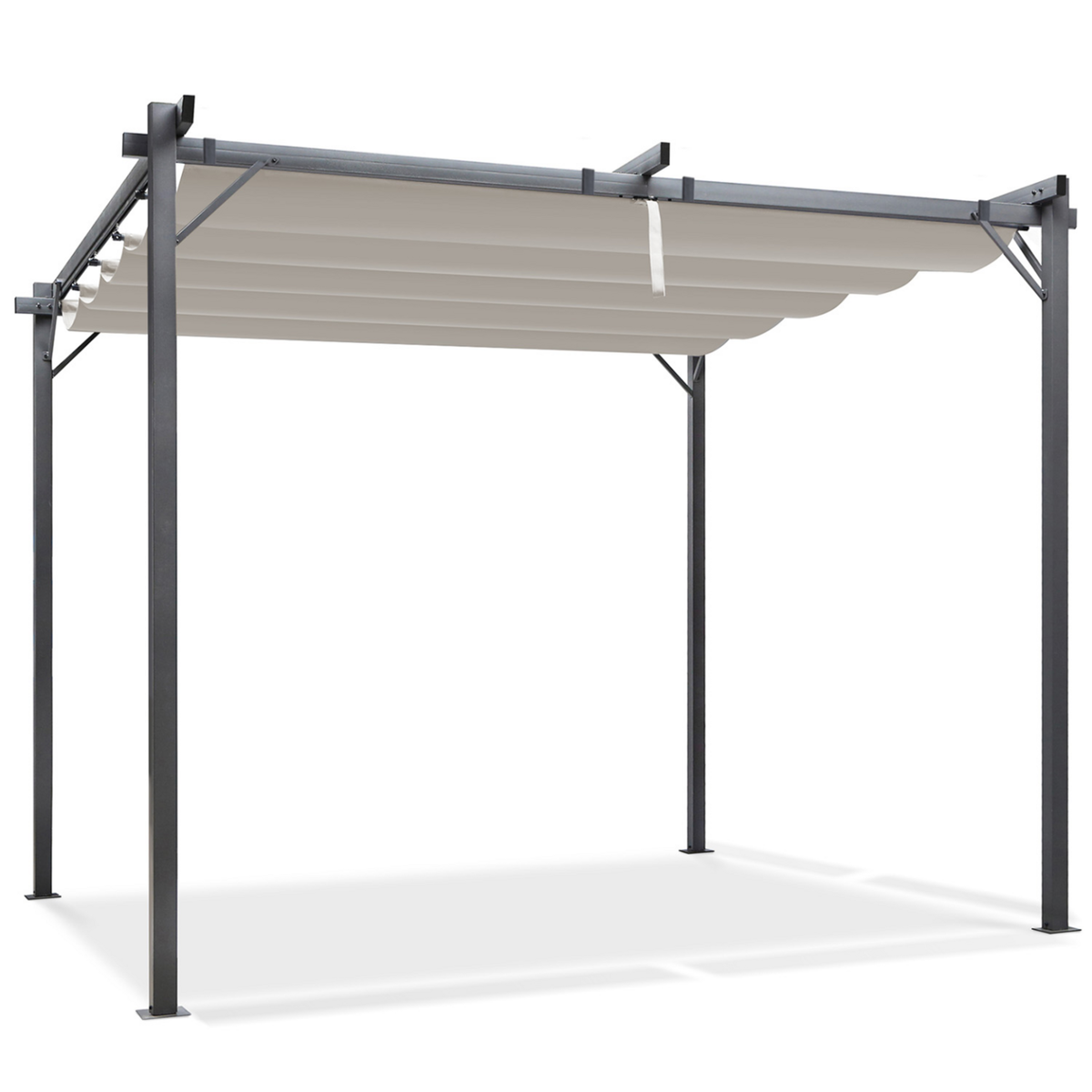 ID MARKET Pergola édition spéciale toit rétractable 3x4 M et 4 stores taupe