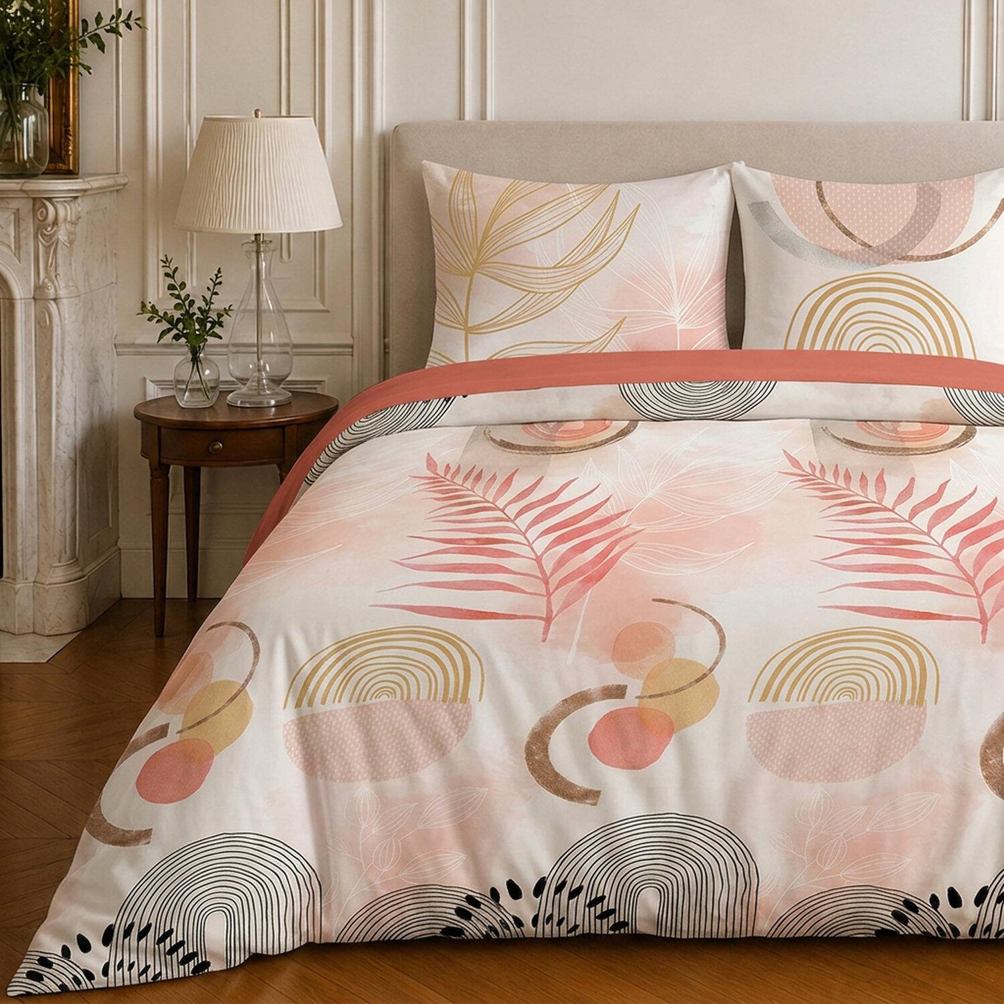 Voir la diapositive 3 : Home collection Parure housse de couette imprimée 100% coton 57 fils - terracotta - 260x240 cm