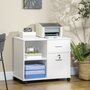 VINSETTO Support d'imprimante organiseur bureau caisson avec 2 tiroirs dont 1 verrouillable avec clé 2 niches grand plateau dim 80L x 40l x 66,5H cm blanc