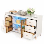 MERAX Buffet 2 porte(s) 6 tiroir(s) - 160 cm blanc led mdf