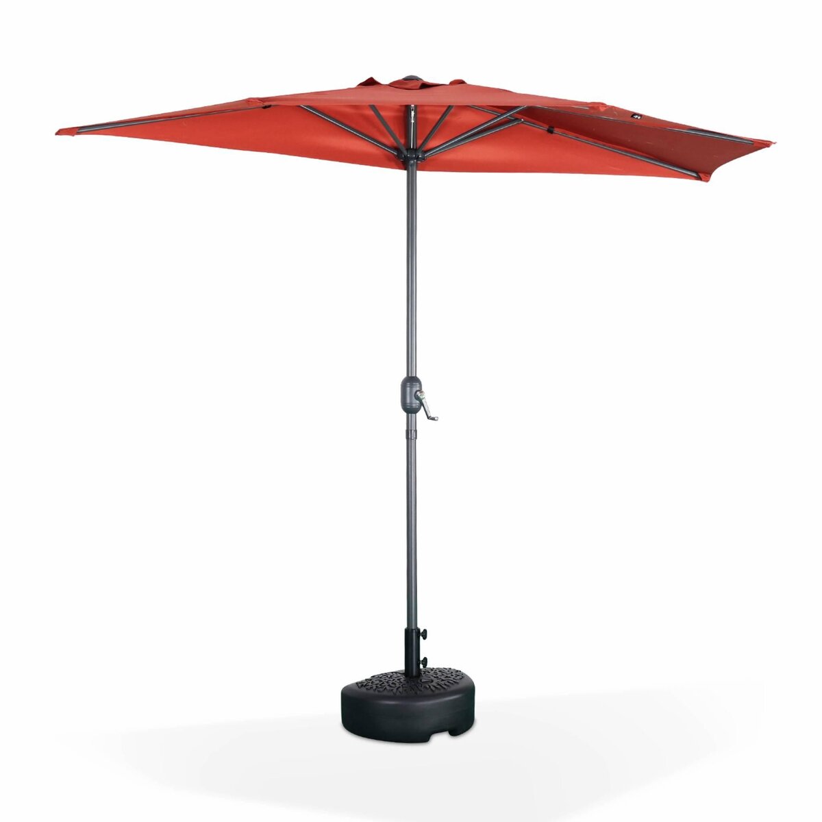 SWEEEK Parasol de balcon Ø250cm  – CALVI – Demi-parasol droit, mât central en aluminium avec manivelle d'ouverture