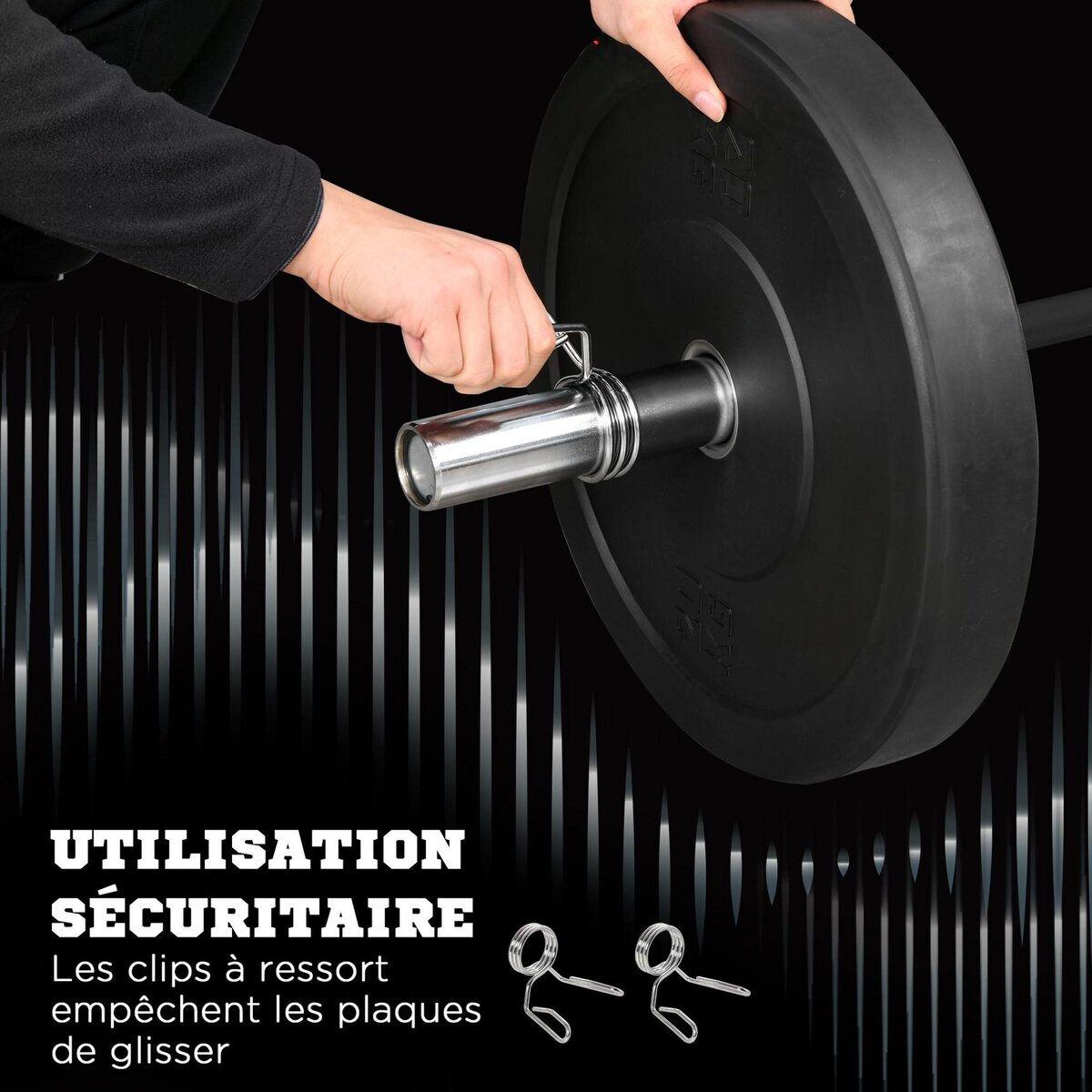 HOMCOM Barre d'haltères en acier 180 cm Ø 50 mm avec 2 pinces charge max. 200 Kg