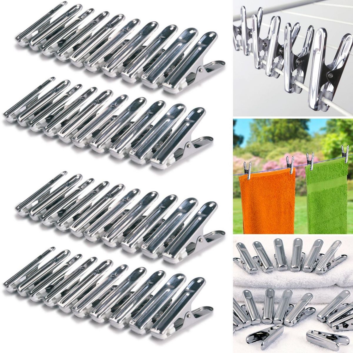 ID MARKET 40 pinces à linge inox, pinces incassables, inusables, ne rouillent pas