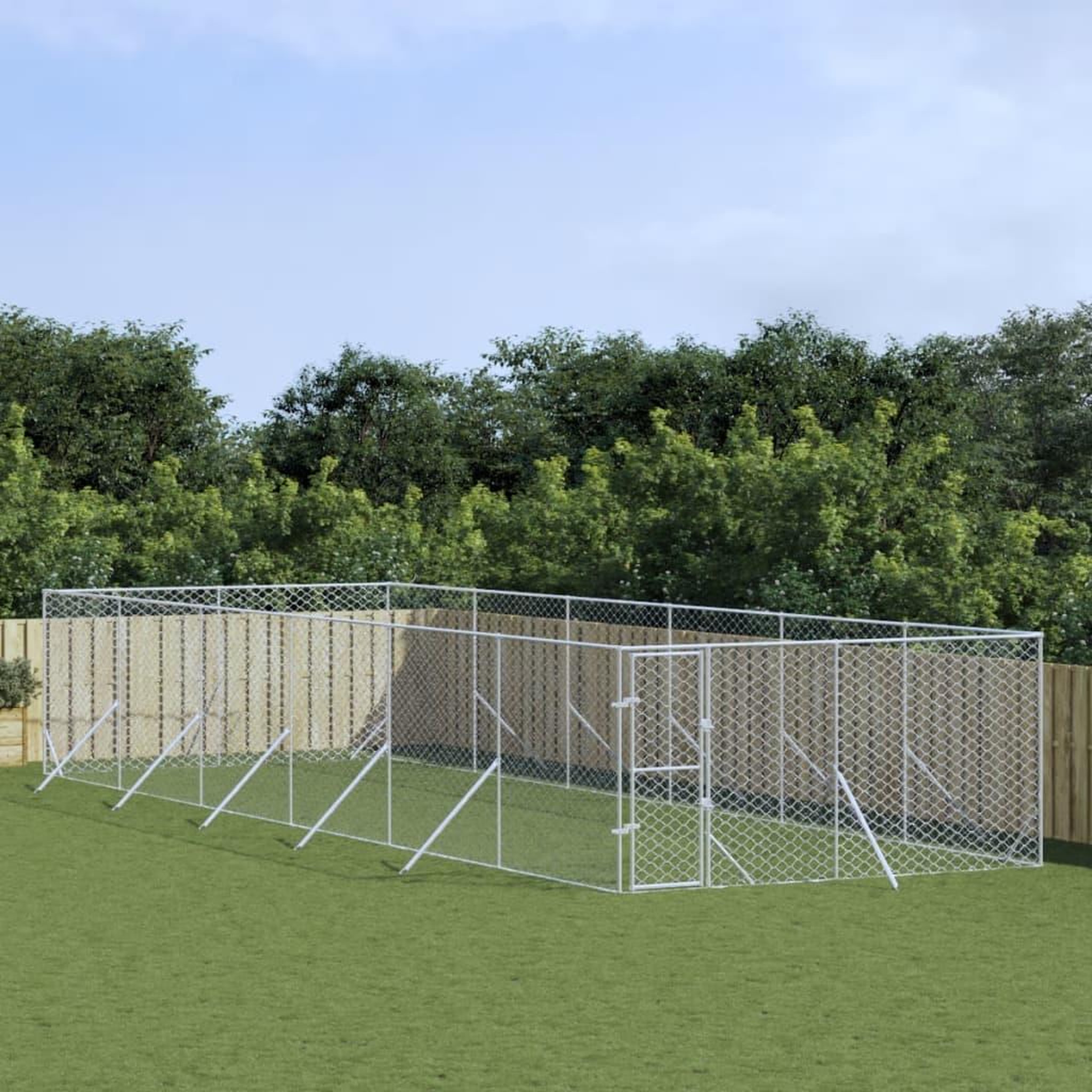 Voir la diapositive 1 : VIDAXL Chenil d'exterieur pour chiens argente 4x12x2 m acier galvanise