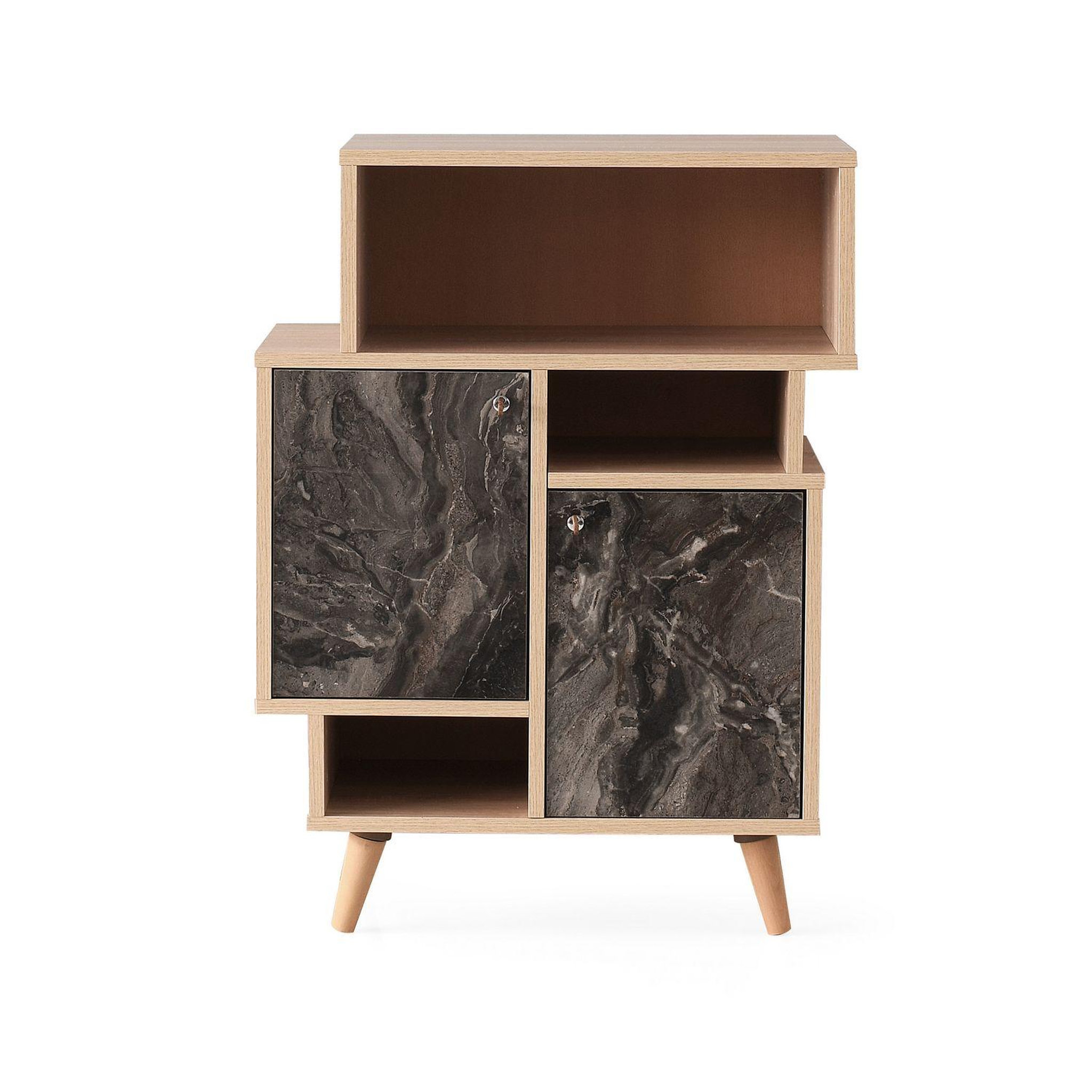 TOILINUX Etagère bibliothèque design marbré Izmir - L. 70 x H. 90 cm - Gris anthracite