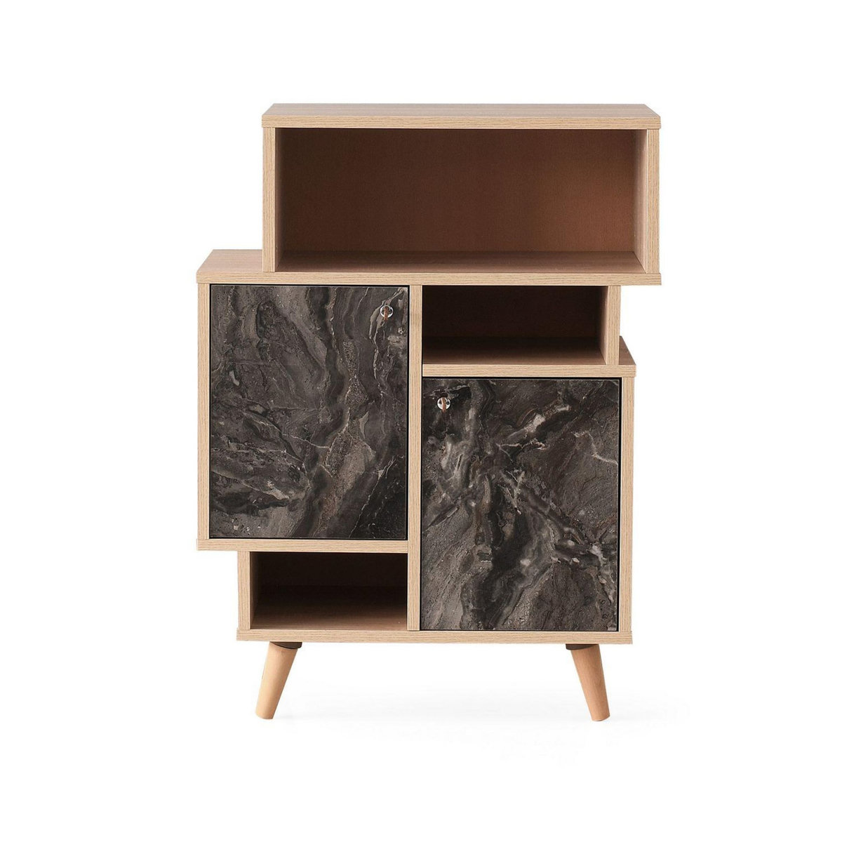 TOILINUX Etagère bibliothèque design marbré Izmir - L. 70 x H. 90 cm - Gris anthracite