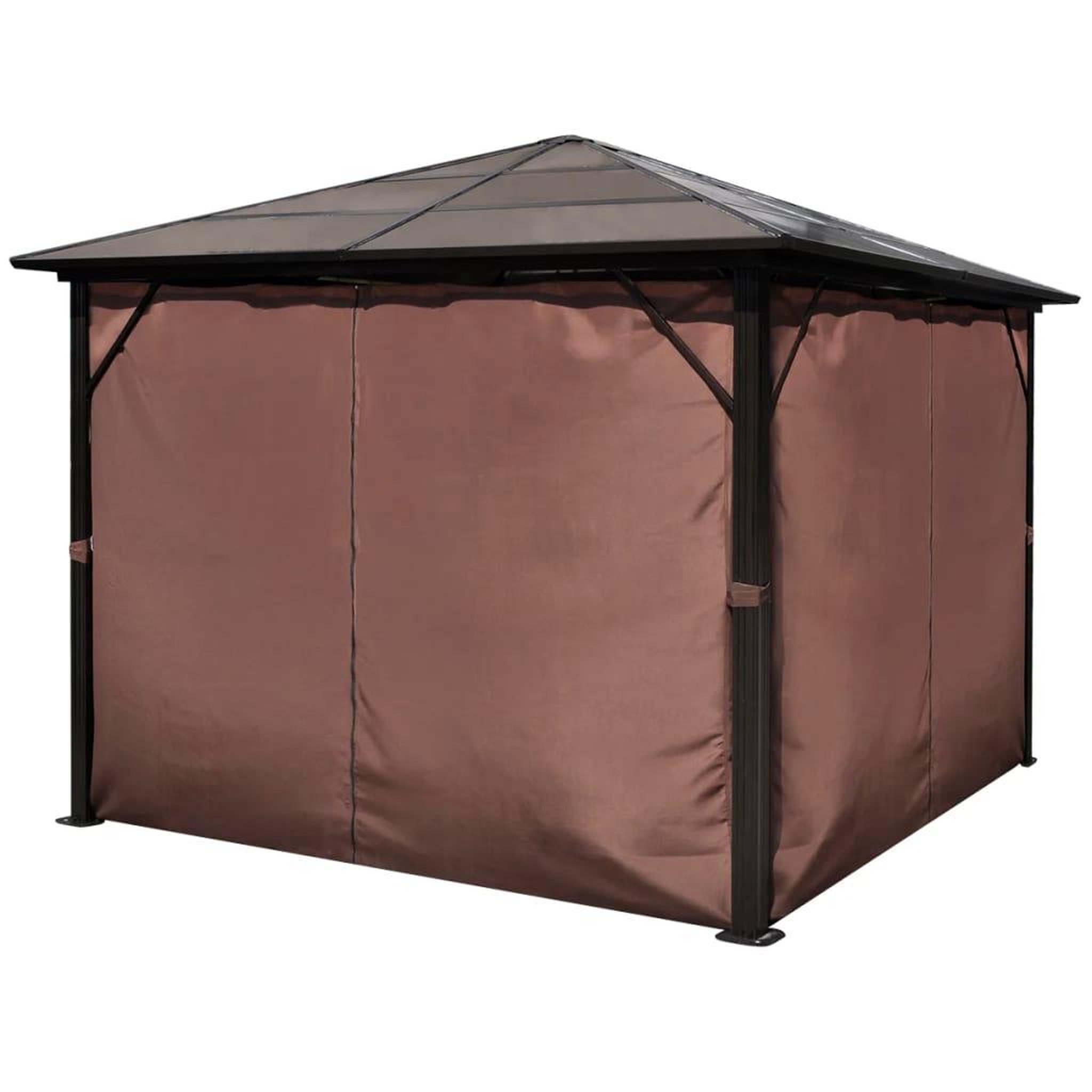 Voir la diapositive 5 : VIDAXL Belvedere avec rideau Marron Aluminium 300 x 300 cm