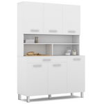 ID MARKET Buffet de cuisine 120 CM CINA 6 portes + tiroir blanc et blanc brillant