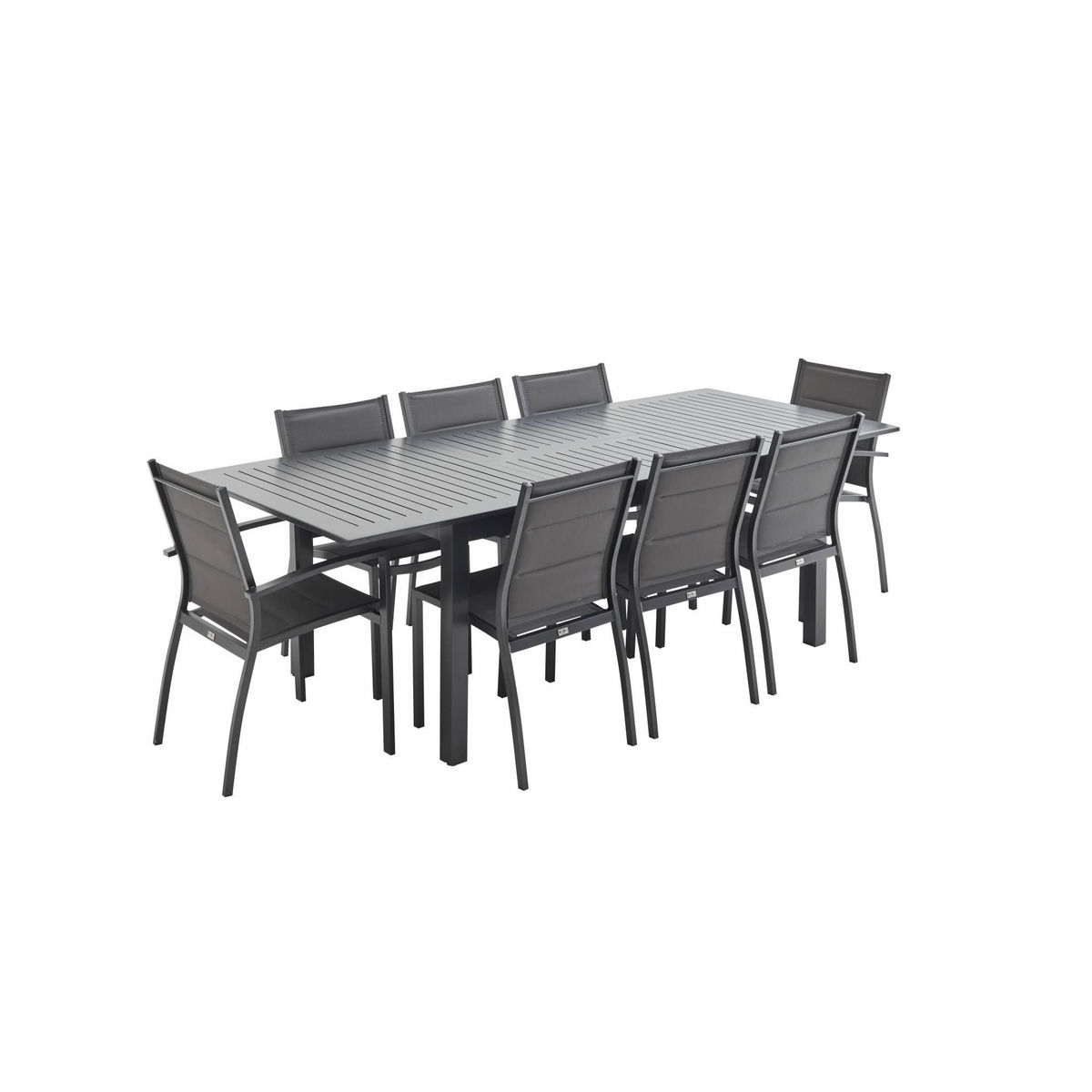 SWEEEK Table de jardin extensible aluminium + 8 assises - Chicago Anthracite/Gris taupe - Table en aluminium 175/245cm avec rallonge et 8 assises en textilène