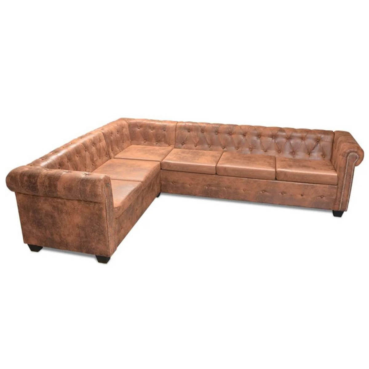 VIDAXL Canape d'angle Chesterfield 6 Places Cuir artificiel Marron