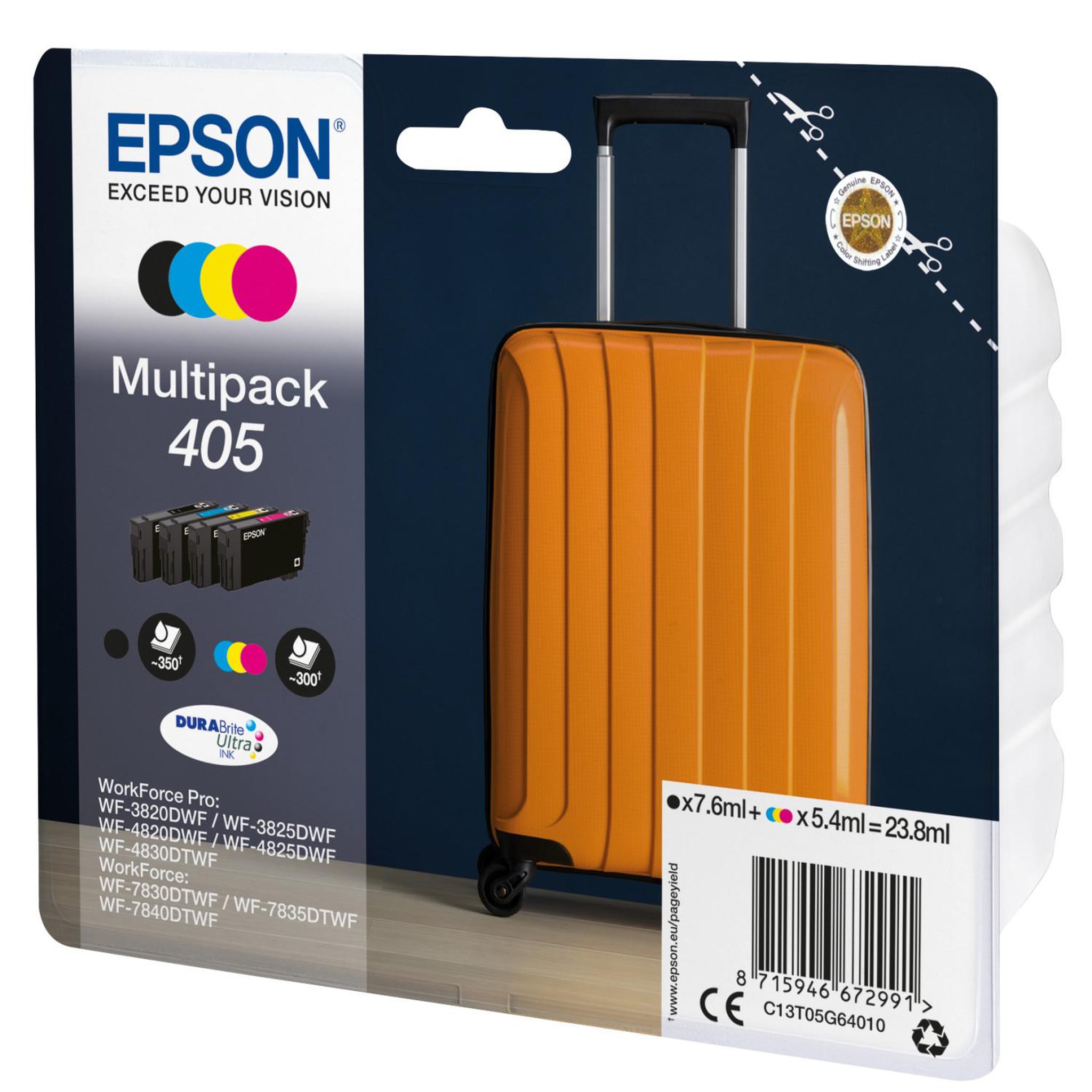 Voir la diapositive 3 : Epson Cartouche d'encre pack multipack 4 originales 405 (noir + 3 couleurs) - c13t05b64010