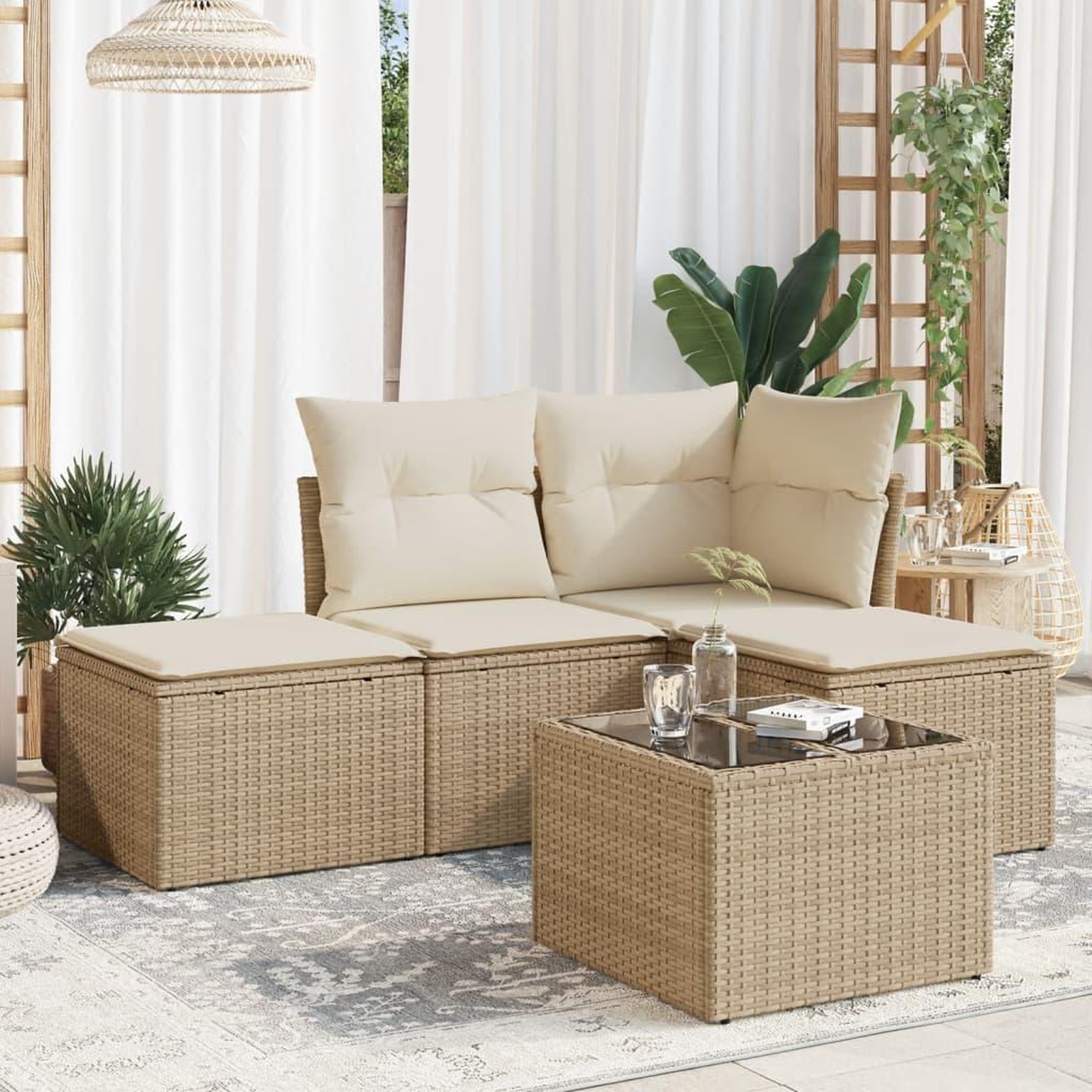 VIDAXL Salon de jardin avec coussins 5 pcs beige resine tressee