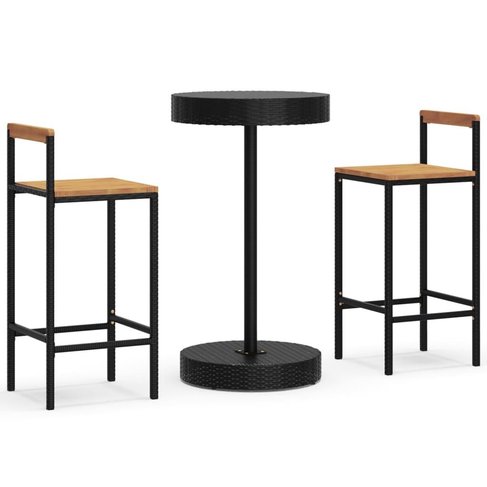 Voir la diapositive 2 : VIDAXL Ensemble de bar jardin 3 pcs noir poly rotin/bois massif acacia