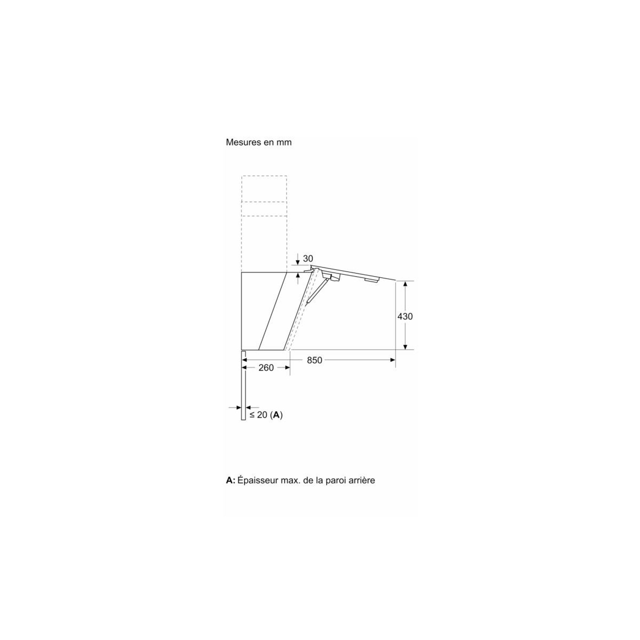 Voir la diapositive 6 : BOSCH Hotte décorative inclinée 80cm 51db 432m3/h blanc - dwk81an20