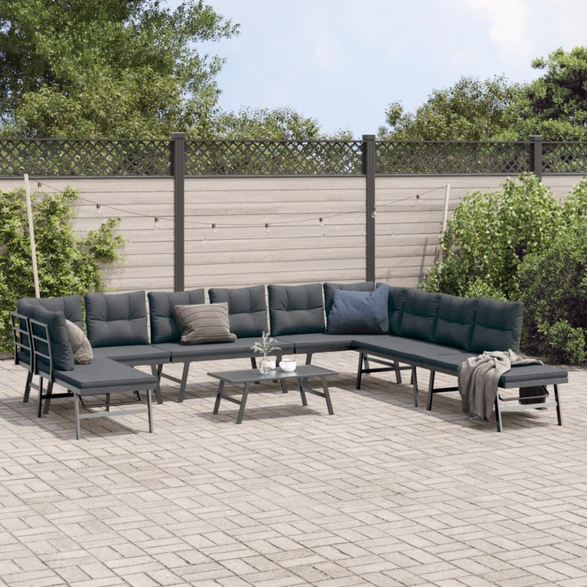 VIDAXL Bancs de jardin avec coussins lot de 6 acier enduit de poudre