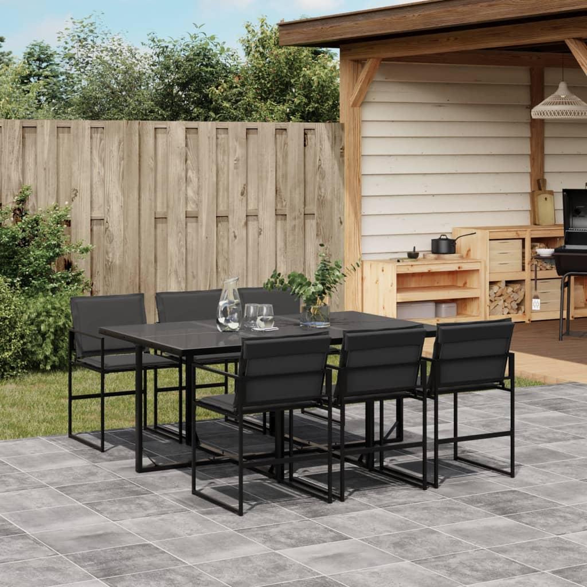 VIDAXL Ensemble a manger de jardin 7 pcs avec coussins noir textilene