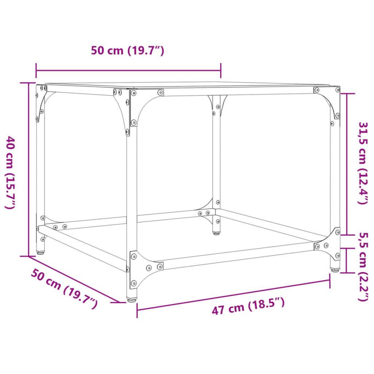 VIDAXL Table basse avec dessus en verre noir 50x50x40 cm acier