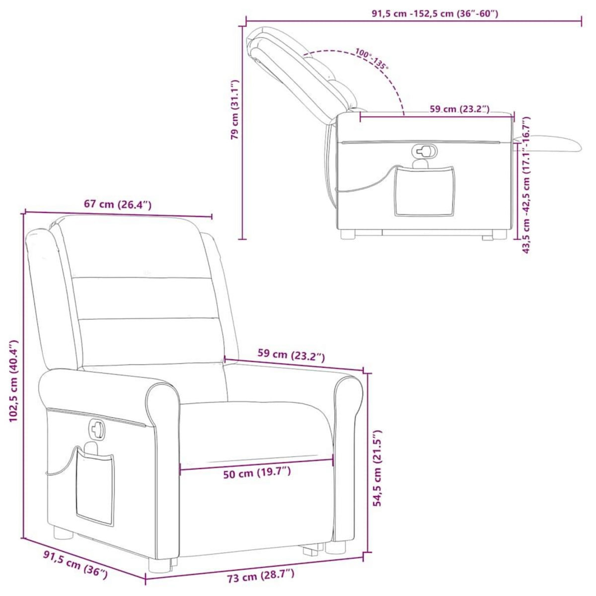 VIDAXL Fauteuil de massage inclinable Gris clair Tissu