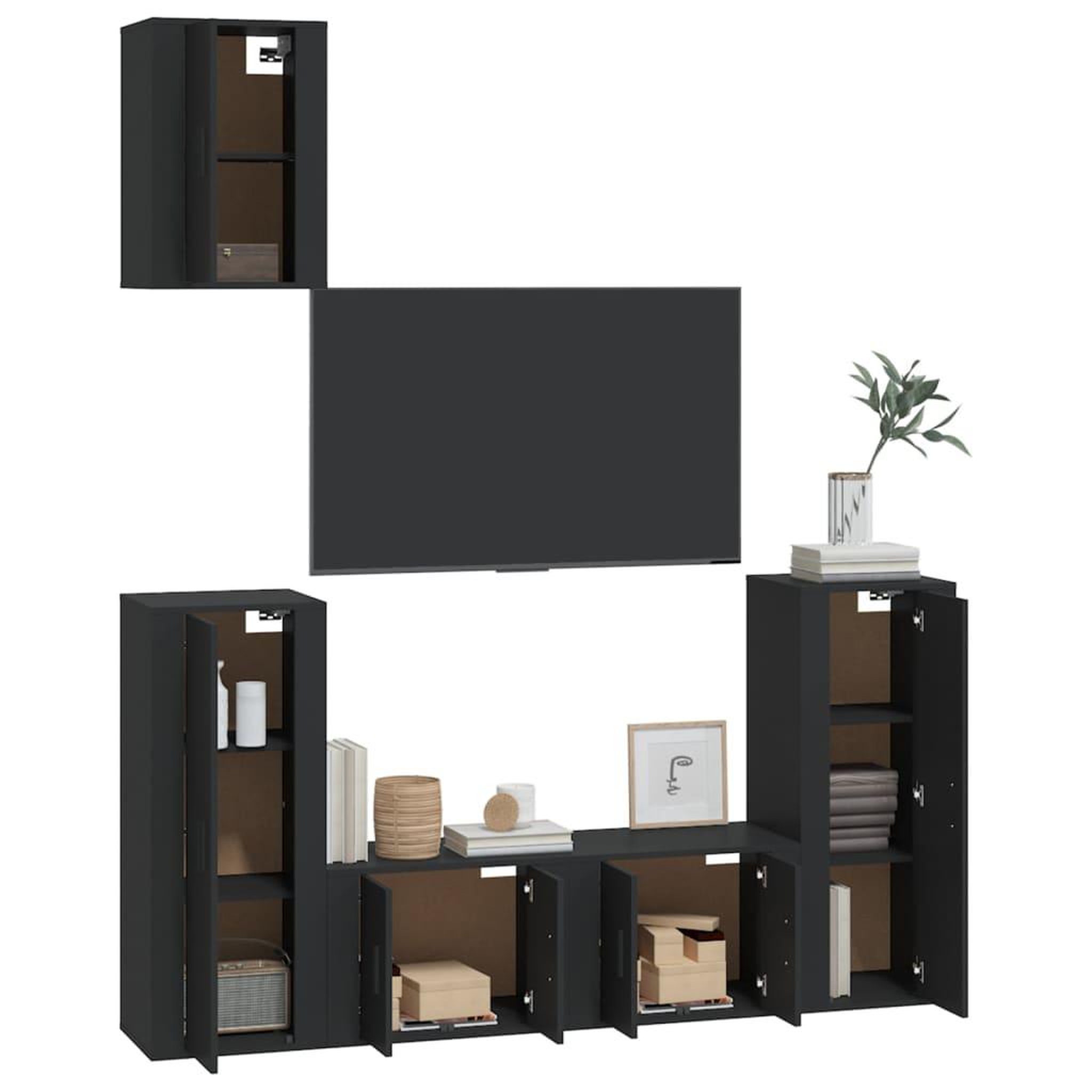 Voir la diapositive 3 : VIDAXL Ensemble de meubles TV 5 pcs Noir Bois d'ingenierie