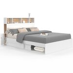 ID MARKET Lit double CLEM avec tête de lit, rangements et sommier 140 x 190 cm blanc